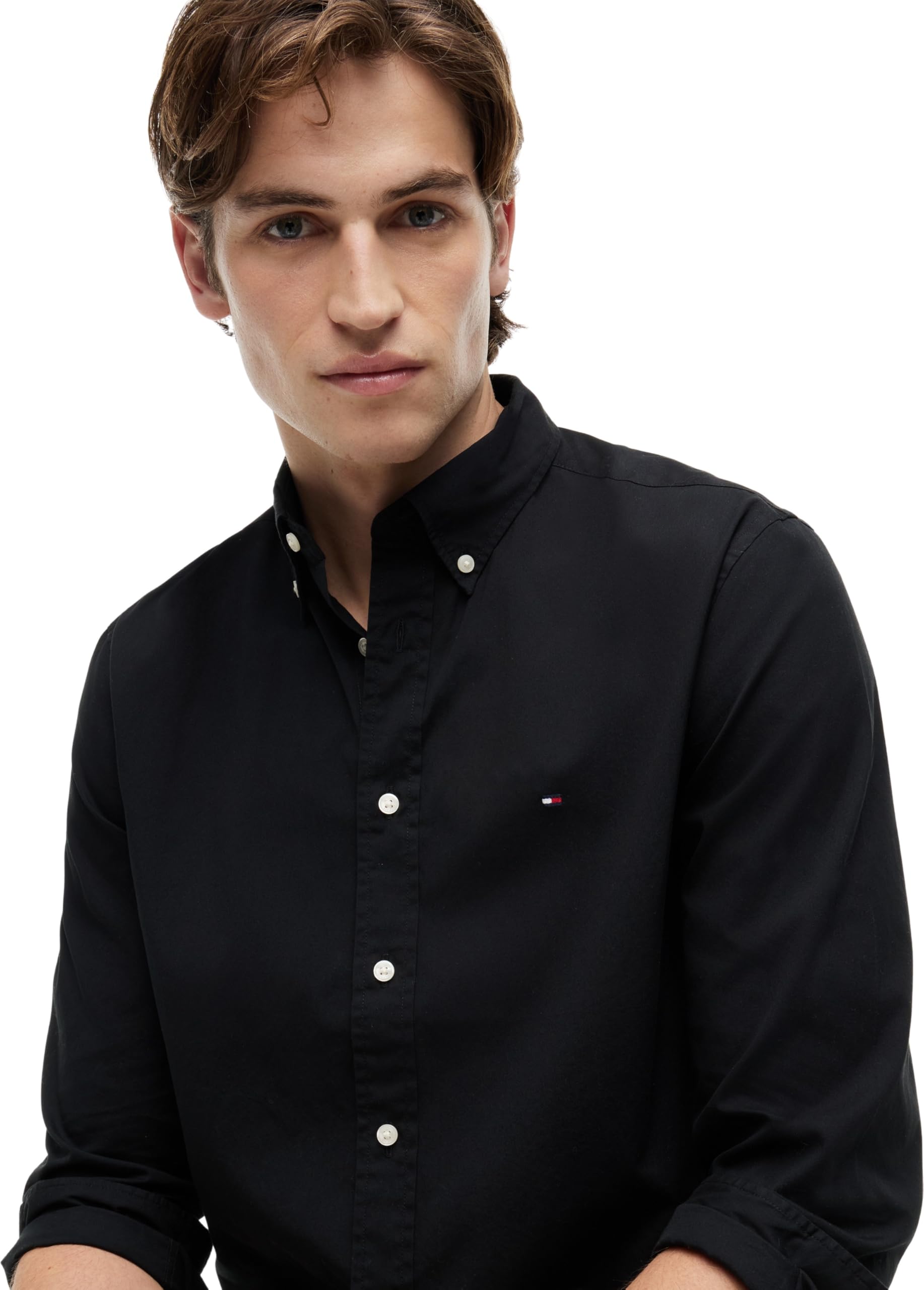 Tommy Hilfiger Męska koszula CORE Flex POPLIN Solid RF MW0MW39988 L/S, czarna, XXL, czarny (czarny), XXL