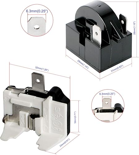 Miniatura 2 de Aopin Protector de sobrecarga térmica de 2 pines 14 HP 180 W 12 ohmios + relé de arranque PTC, pieza de repuesto para refrigerador de automóvil,