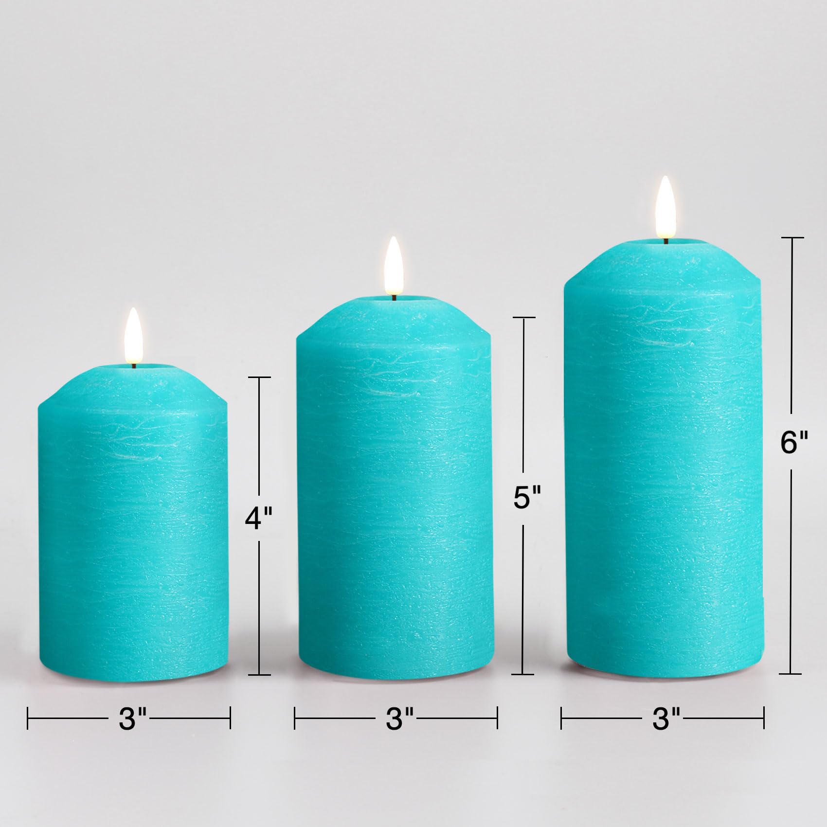 Eywamage Candele a LED blu turchese con telecomando, candele senza fiamma a batteria in vera cera tremolante D 3" H 4" 5" 6"