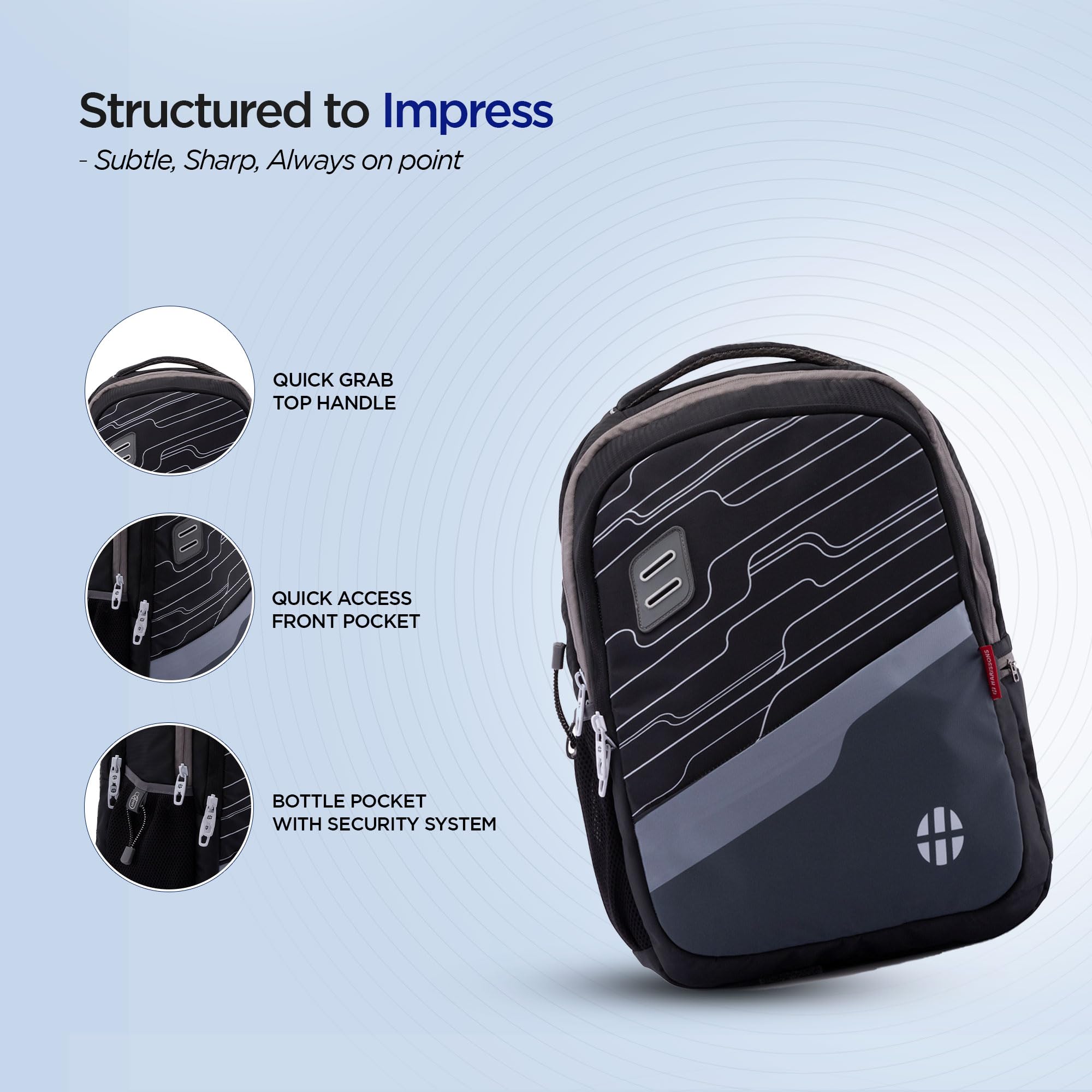 HARISSONS Takeoff Secondary School Backpack | 35L | 530g | Twill PU-Coated Polyester | Two-Point Suspension, Ventilated Back Panel, Secure Bottle Pocket | School, College & Daily Use 1