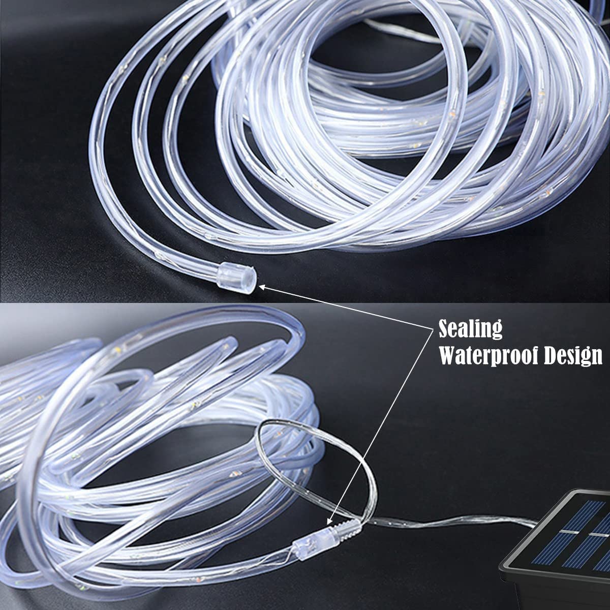Guirnalda de luces solares para exteriores, 16.5 pies, 50 luces LED, impermeable, alambre de cobre, luces de hadas para jardín, valla, patio, Navidad, boda, fiesta (multicolor) 8