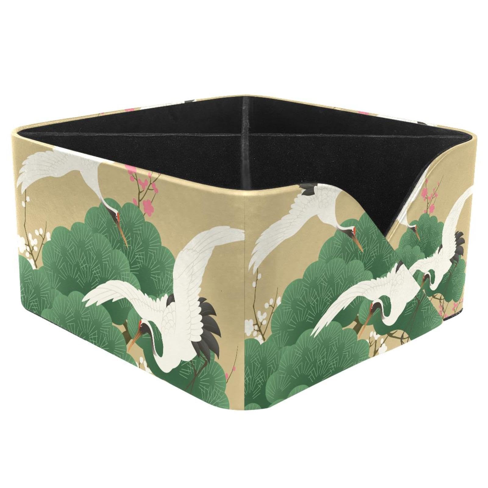 KengjuTesu Japanese Crane Birds Desktop Organizer Pen Holder, Rectangular Pencil Cup for Office, Study and Makeup Stations