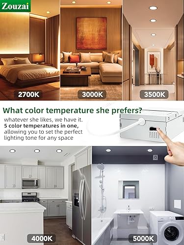 Miniatura 3 de zouzai Lámpara de techo empotrable LED ultrafina de 4 pulgadas con caja de conexiones, 2700 K3000 K3500 K4000 K5000 K seleccionable, 9 W, regulable,