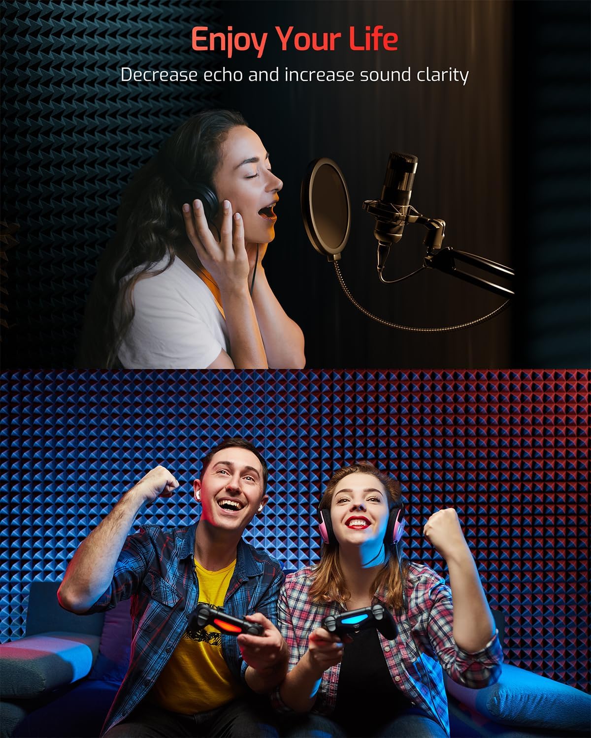 Acoustic Panels 12 pack Pyramid Self-Adhesive Upgrade,2"X12"X12" Sound Proof Foam Panels for Walls Quickly-Expand,Acoustic Wall Panels High Density Sound Absorbing for Gaming&Studio Decor,Black