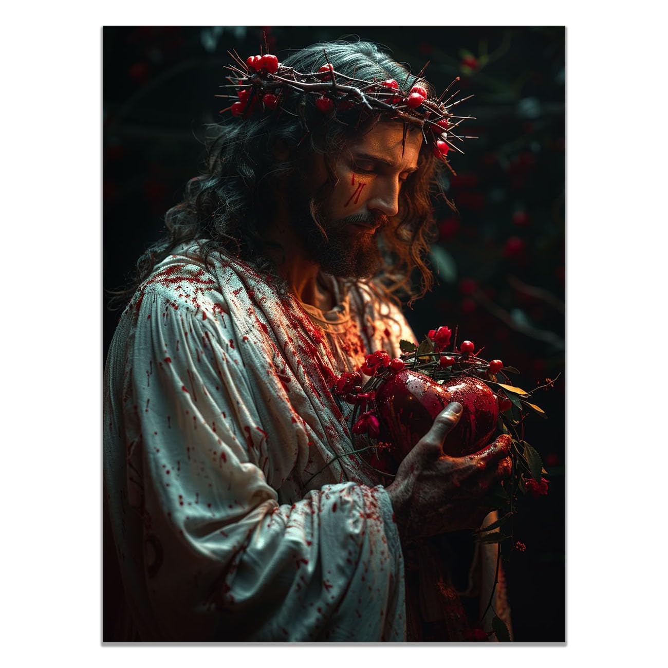 QUSAAOU Canvas Wall Art Jesus Image Jesus' Passion icture Christianity Cross Poster Print Painting for Living Room Bedroom Prayer Room Home Decorate(burgundy)-70x100cm Unframed