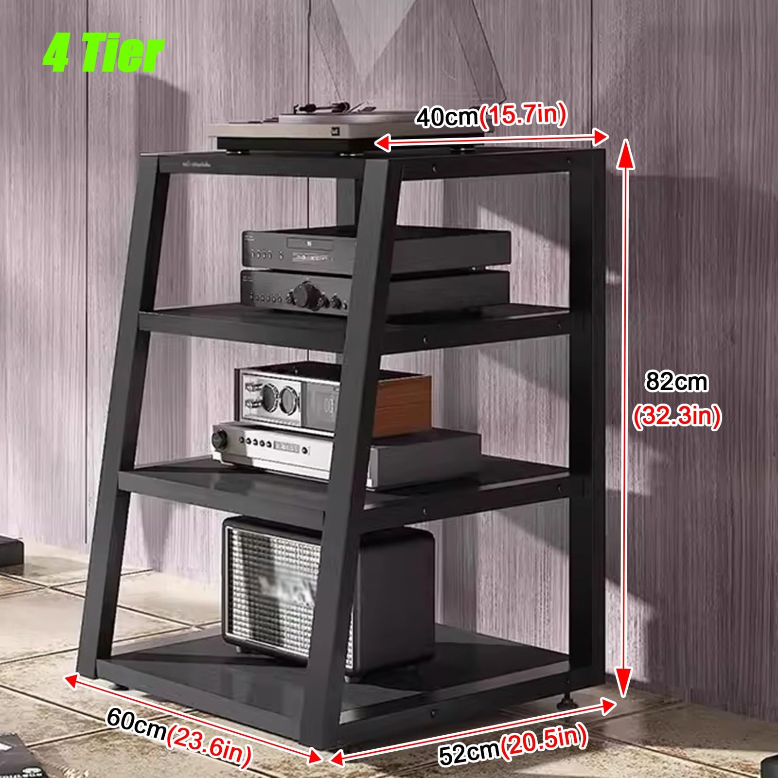 Media Stand Tower Table 4 Tier, Living Room Bedroom Home Theater Stereo Cabinet Stand/Audio Video Equipment Rack, with Adjustable Foot Pad, Heavy Duty Record Players Cabinet(Style D)
