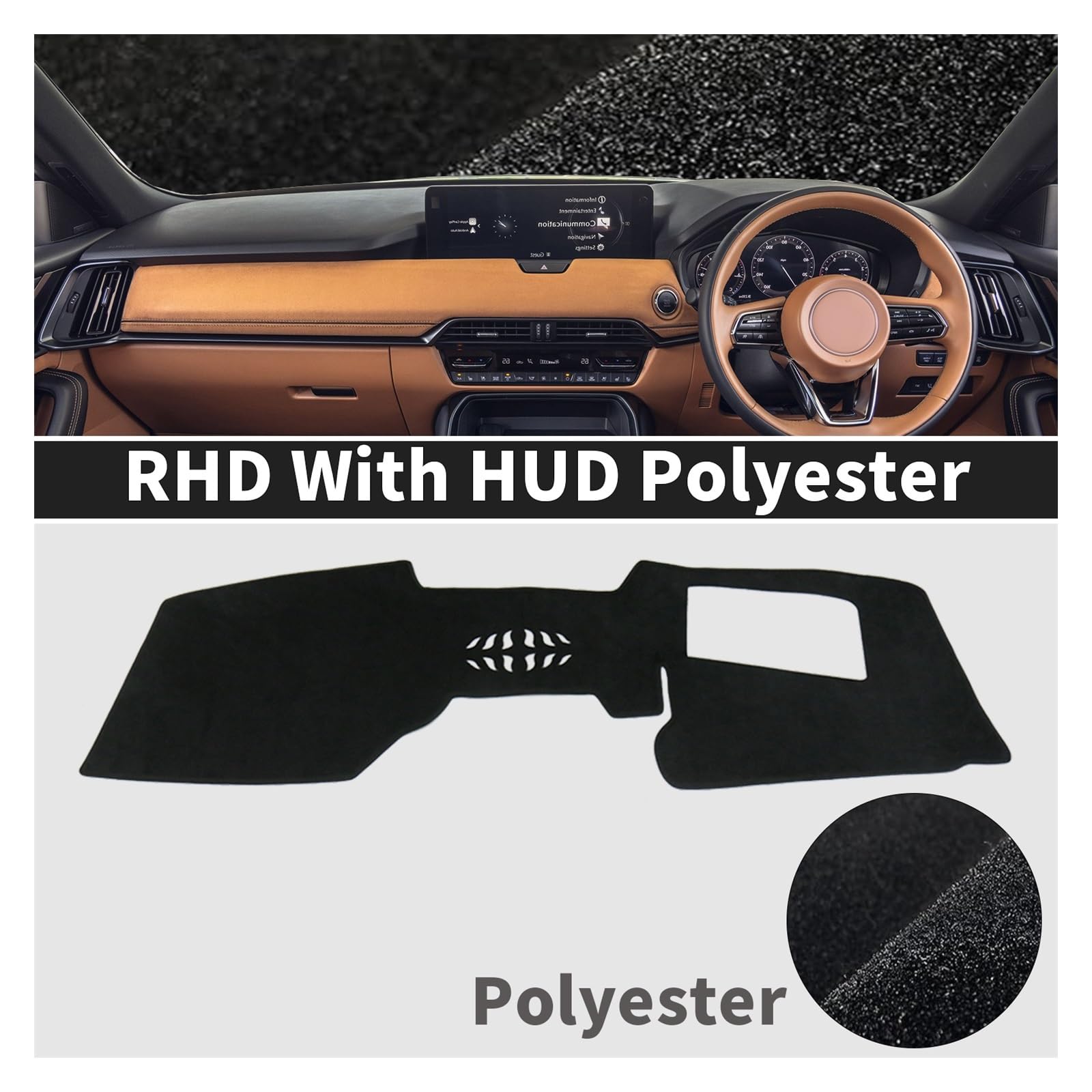 Funda salpicadero para Mazda para CX-60 2024 2025 2026 Protector De Tablero Antideslizante para Coche(RHD HUD Polyester)