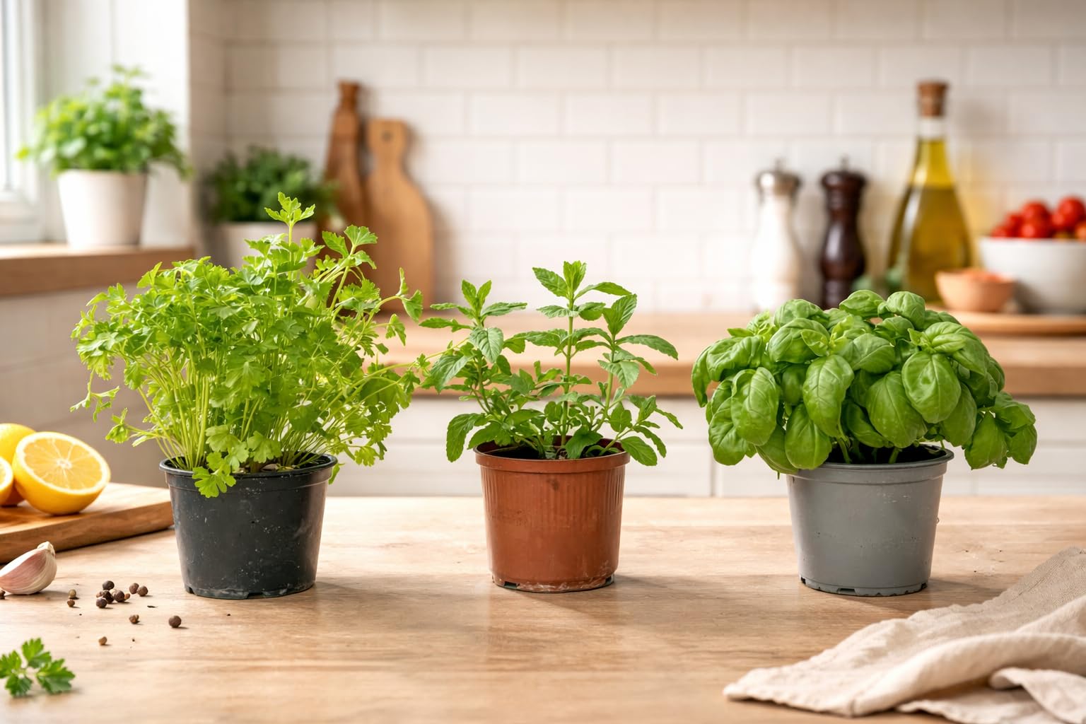 Vandas Set 3 Varietà Piante Aromatiche in Vaso 14 cm Basilico Menta Prezzemolo per Cucina Balcone e Giardino Made in Italy