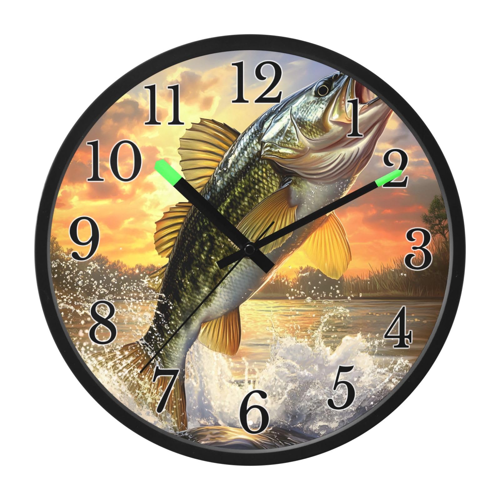 Mnsruu Reloj de pared luminoso de boca grande, reloj de pared que brilla en la oscuridad, funciona con pilas, silencioso, sin tictac, luz nocturna para dormitorio