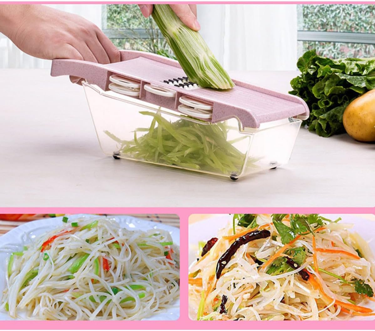 Pink Kitchen Chopper Set with Sharp Blades for Home Food Prep