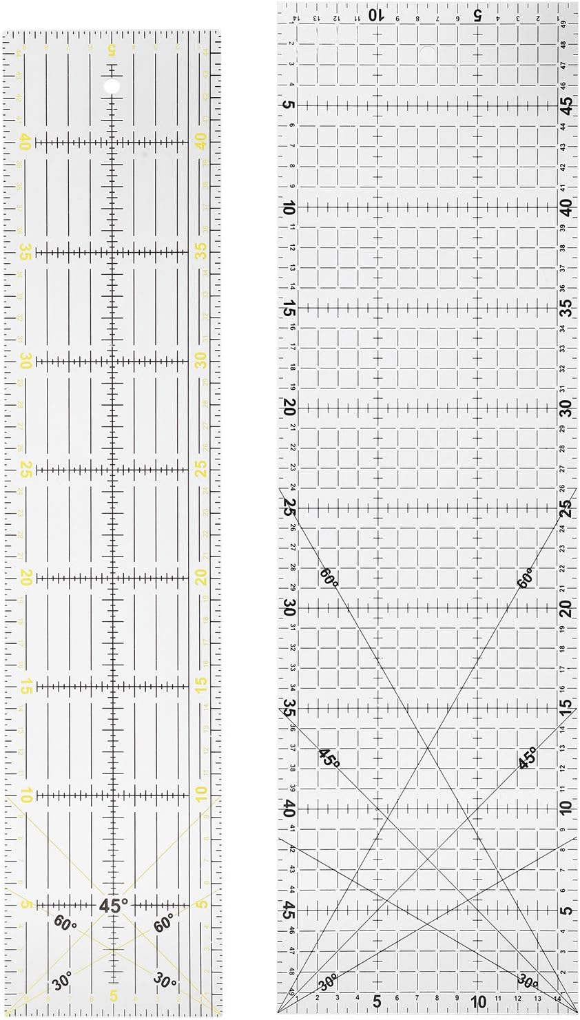 2Pcs Quilting Ruler Set, Multi - Function Sewing Drawing Drafting Crafts Scale Measuring Tool, Transparent Plastic Ruler with Grid Lines for Accurate Cutting and Seam Allowance, Pe