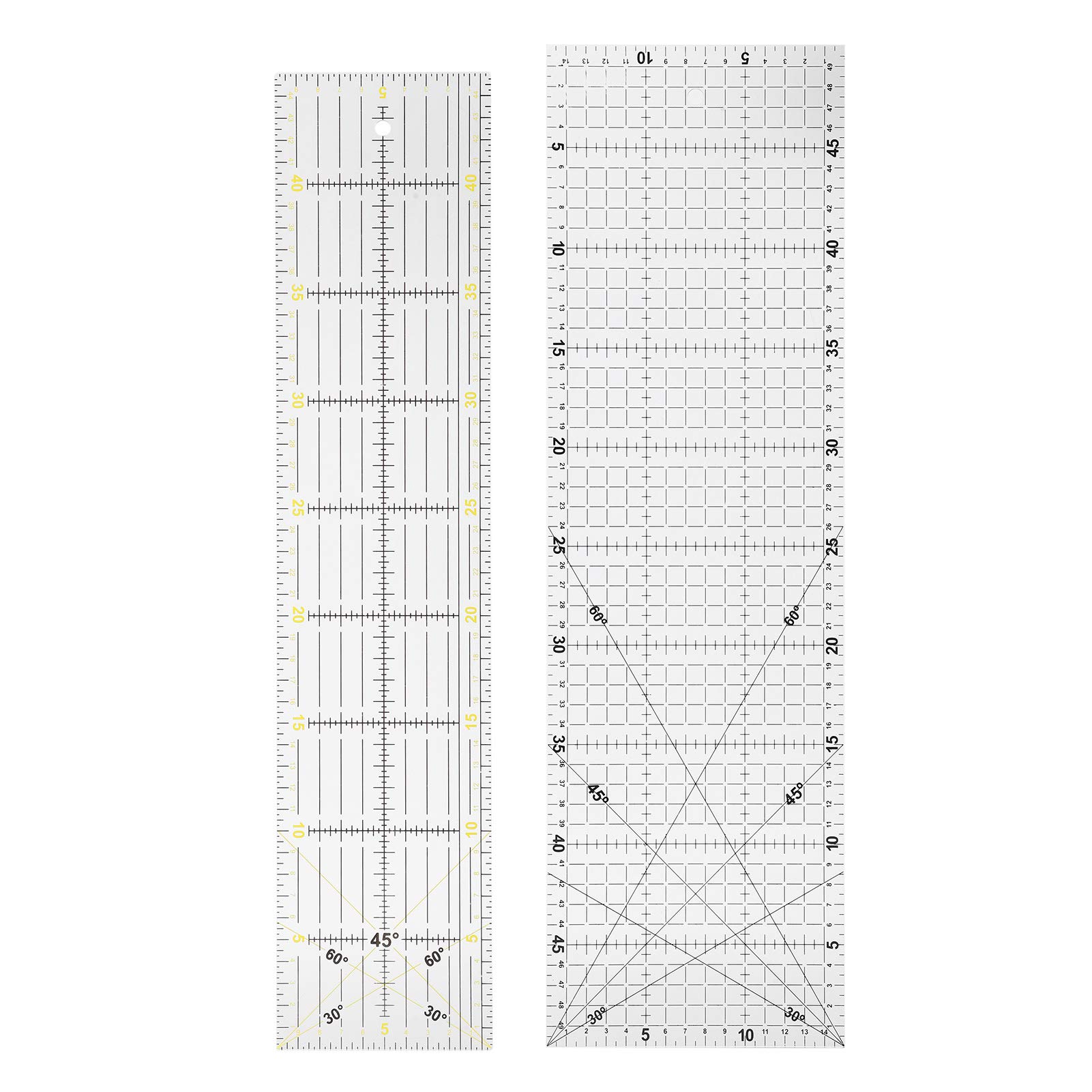MRKU Set di 2 righelli per Quilting in Acrilico Trasparente, Bordo Antiscivolo, Linee di griglia, plastica Spessa