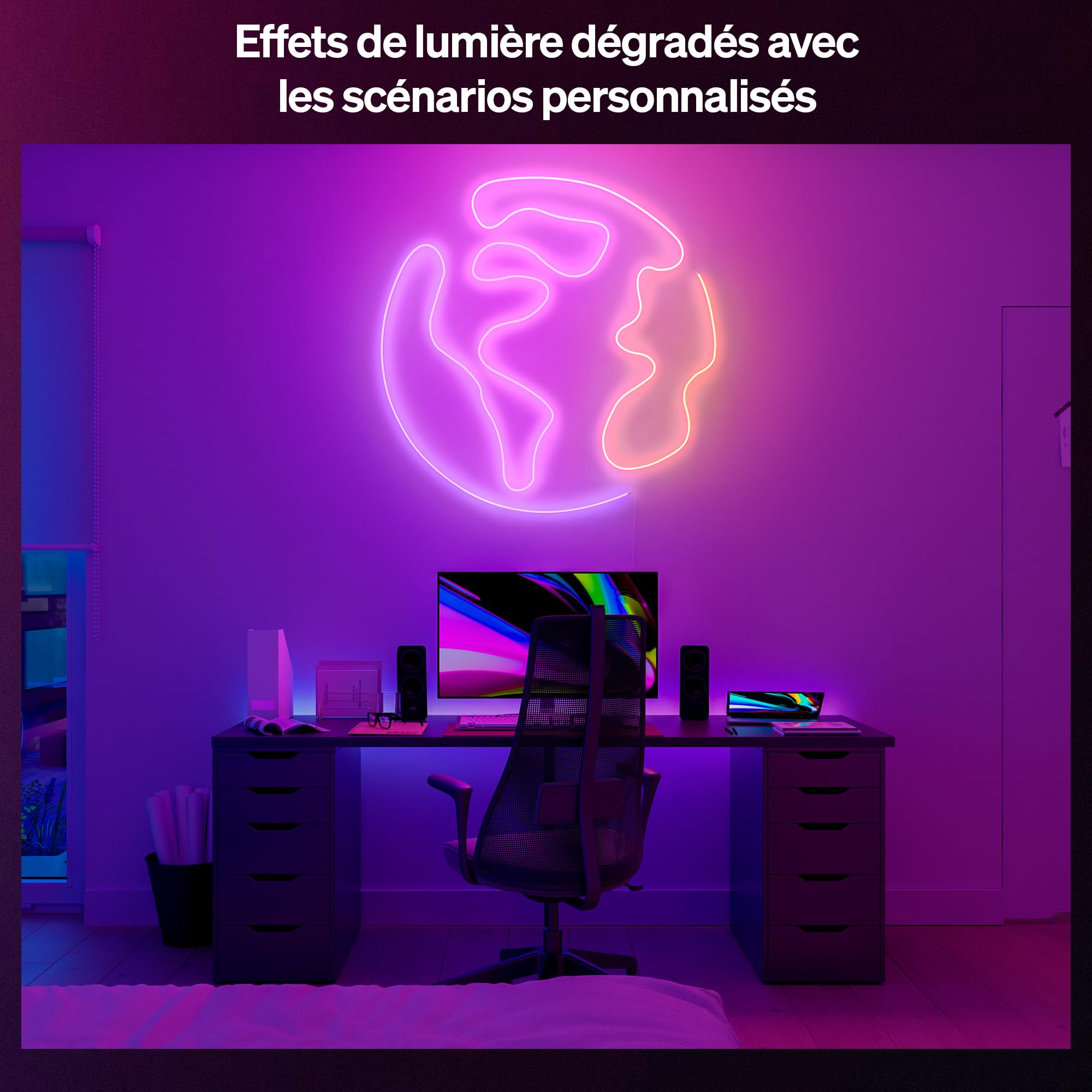 Hue Essential Ruban LED Flex 10 Mètres, RGBIC, Ambiance Vive, Éclairage Intérieur, Installation Facile, Contrôle Via Application et Commande Vocale, Compatible Alexa, Google Assistant et Apple Home