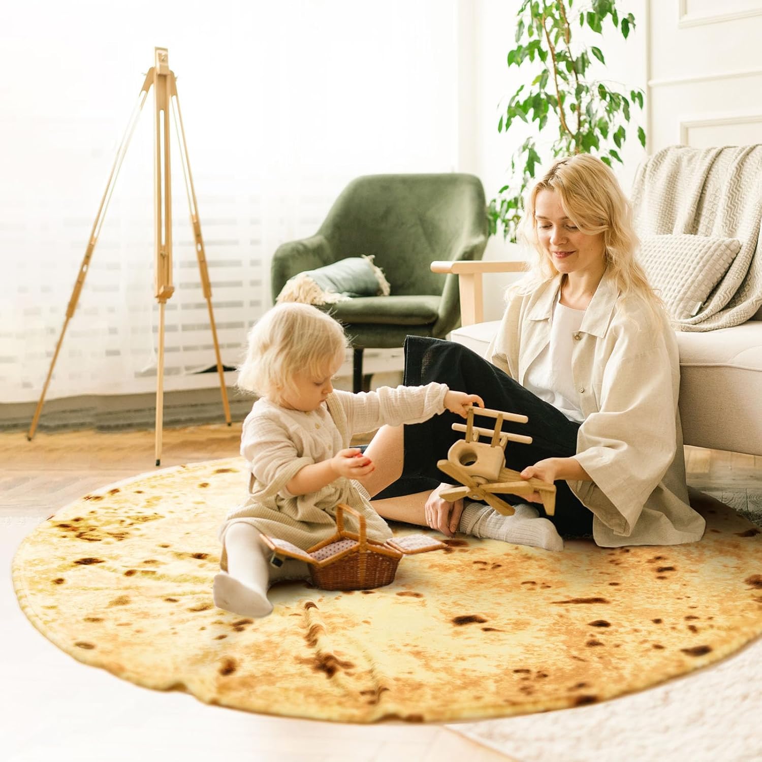 Yellow Round Fleece Tortilla Blanket for Pets and Kids