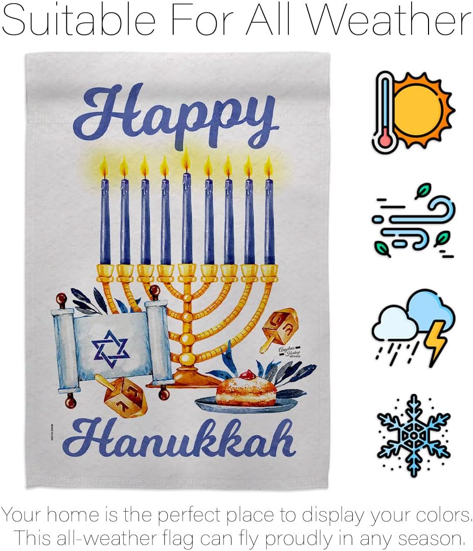 Feast of Dedication House Flag - Wintertime Hanukkah Candle Bonsai Menorah Jewish Chanukah David - Decoration Banner Small Garden Yard Gift Double-Sided Made in USA 28 X 40