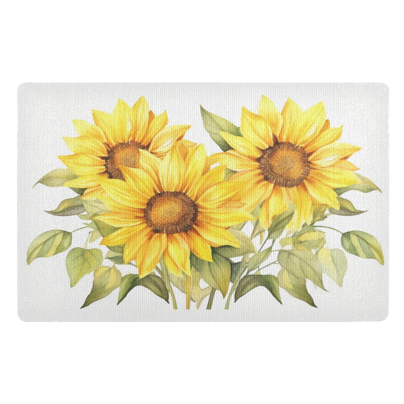 Paillasson lavable et absorbant avec base antidérapante motif tournesol jaune