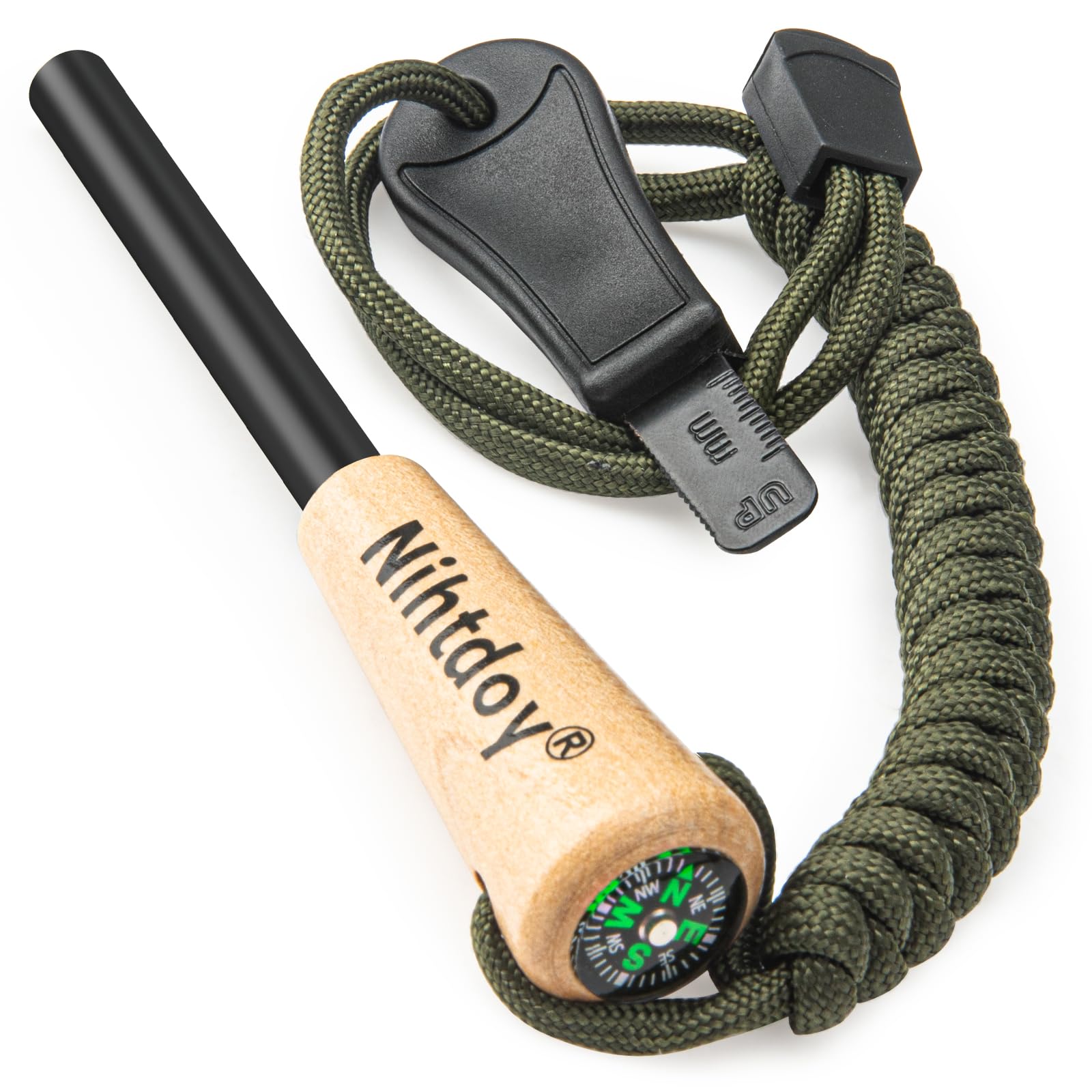 Ferro Rod Fire Starter – Carbon Steel Striker & Compass-Integrated Wooden Handle | Flint and Steel Survival Tool for Camping, Hiking, Emergency-image-10