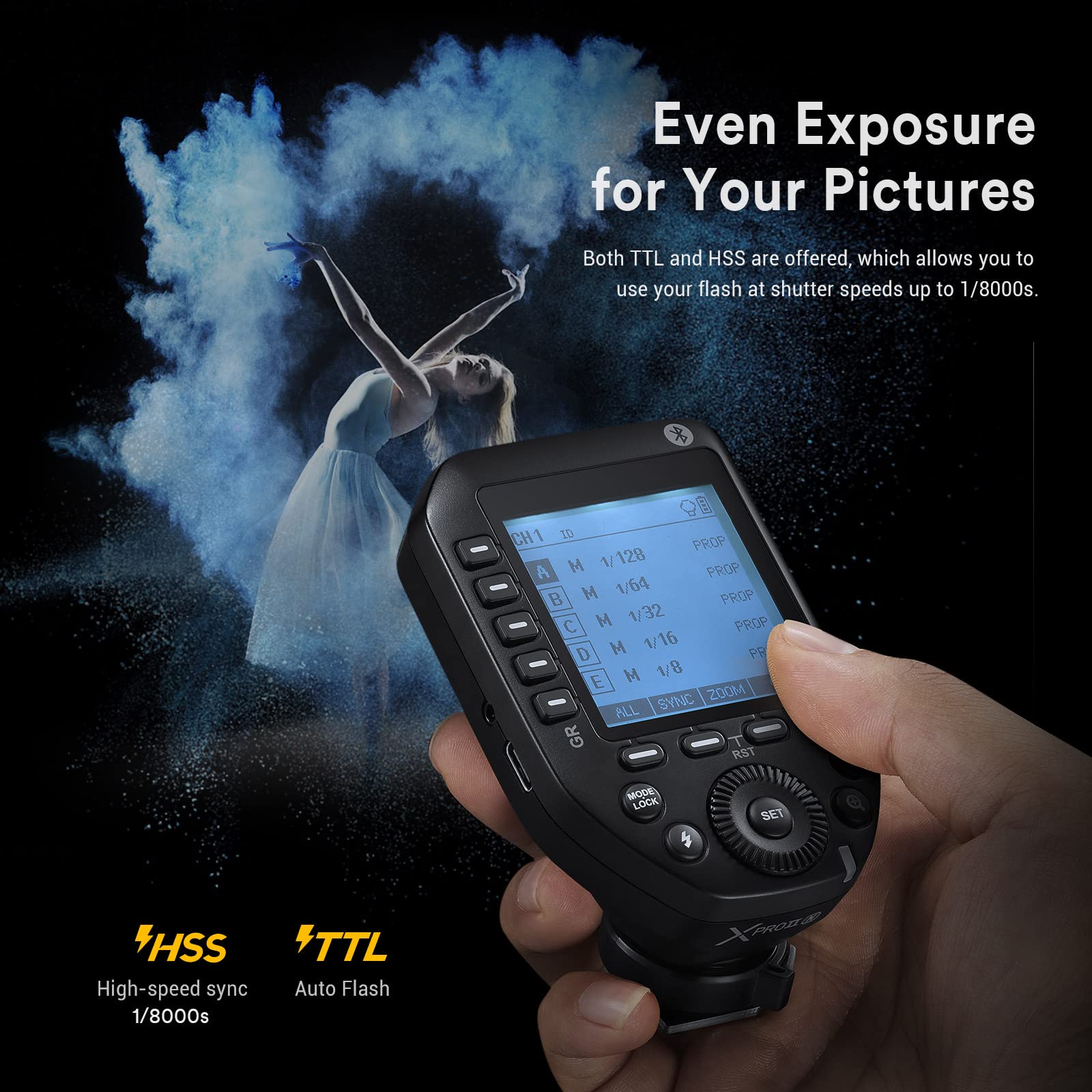 Godox XProIIN Inalámbrico Flash Trigger para Nikon Cámara,Zapata de Base Metálica,1/8000s HSS TTL Convertir-Función Manual TCM Gran Pantalla LCD Transmisor de Flash Compatible con Nikon D800 D750