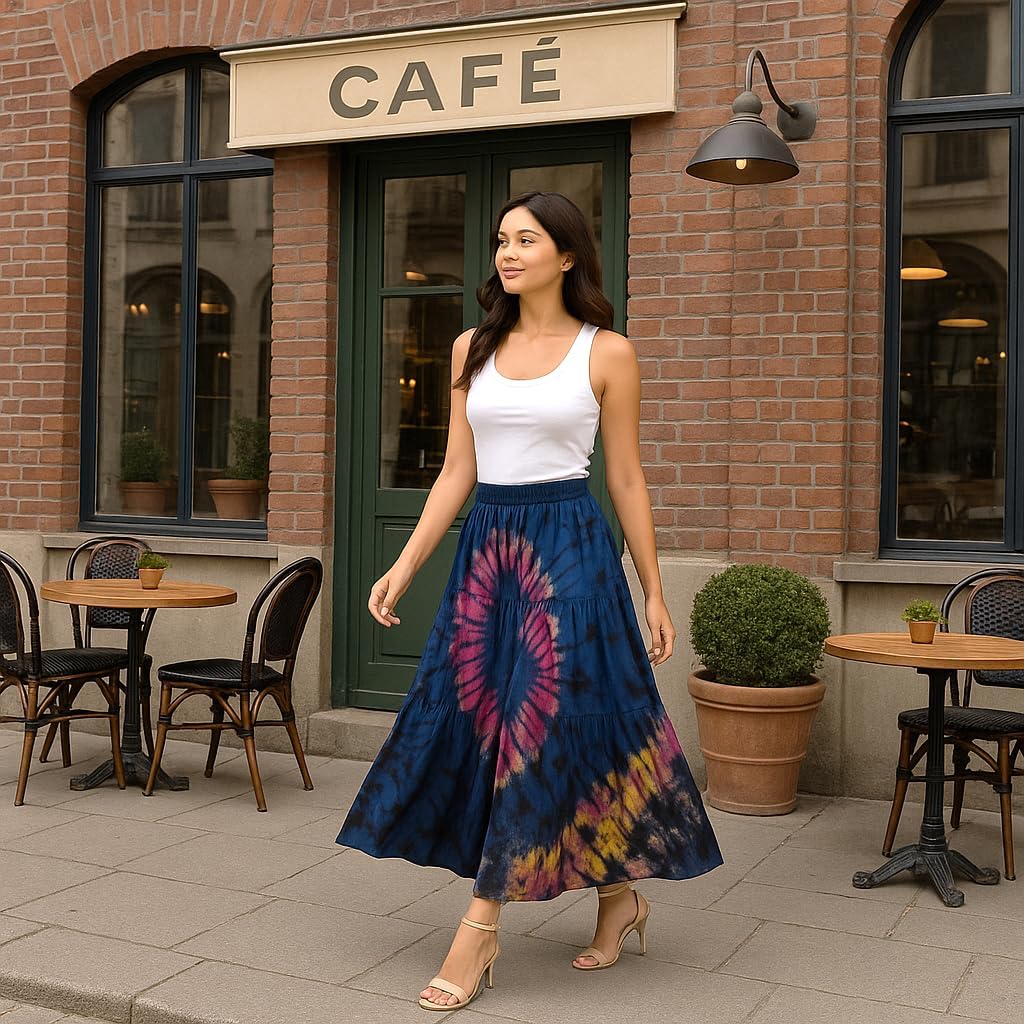 ATM Tie Dye Comfort Maxi Long Skirt Bohemian Elastic Waist Handmade Plus Size
