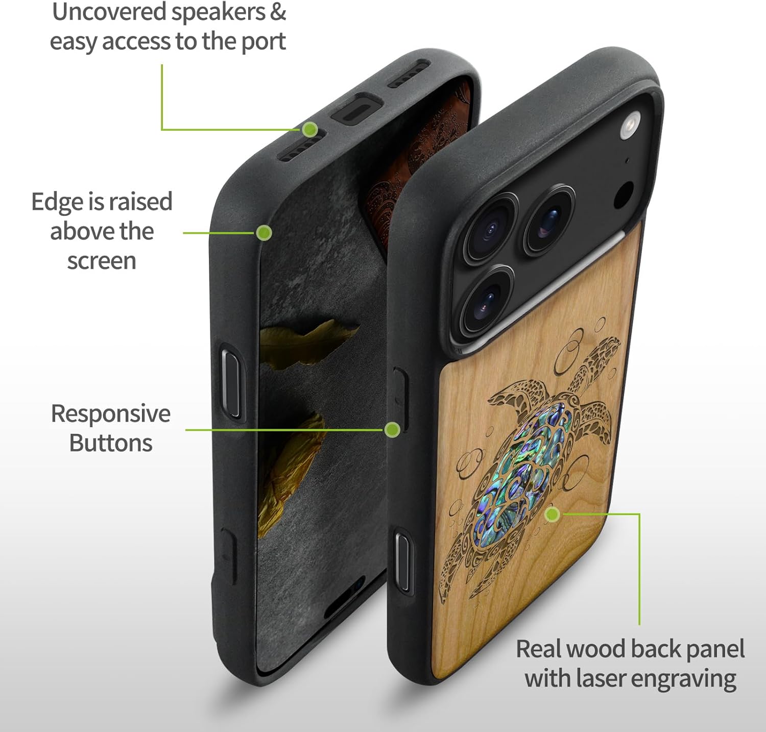 Carveit Magnetic Case for iPhone 17 Pro Case, Wood Artisan Engraved & Handmade Shell Inlaid, TPU Shockproof Cover, Compatible with MagSafe Wireless Chargers (The Maori Turtle-Cherry)