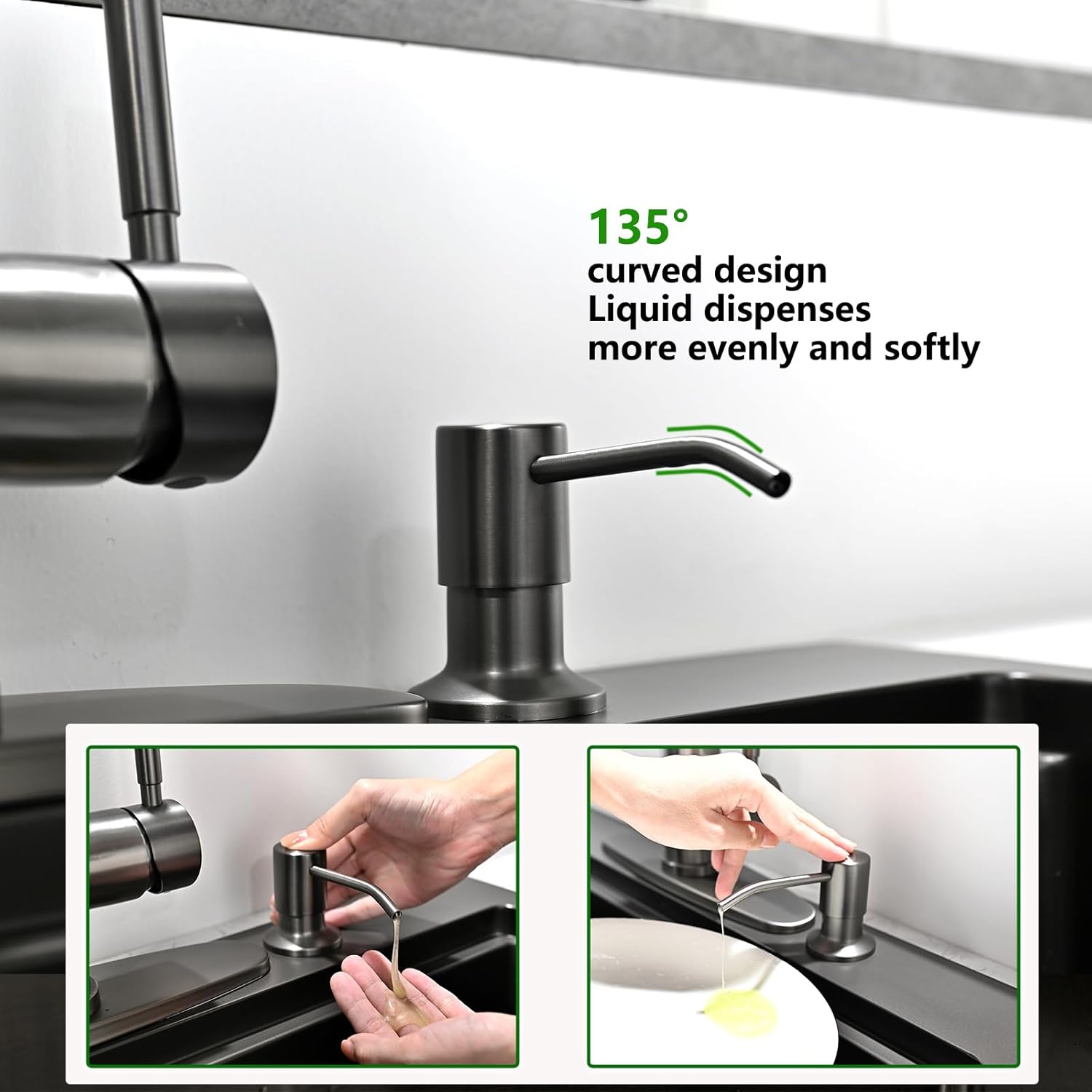Kitchen Faucet with Pull Down Sprayer, Single Handle Matte Black Stainless Steel Pull Out Kitchen Sink Faucet with Built in Soap Dispenser