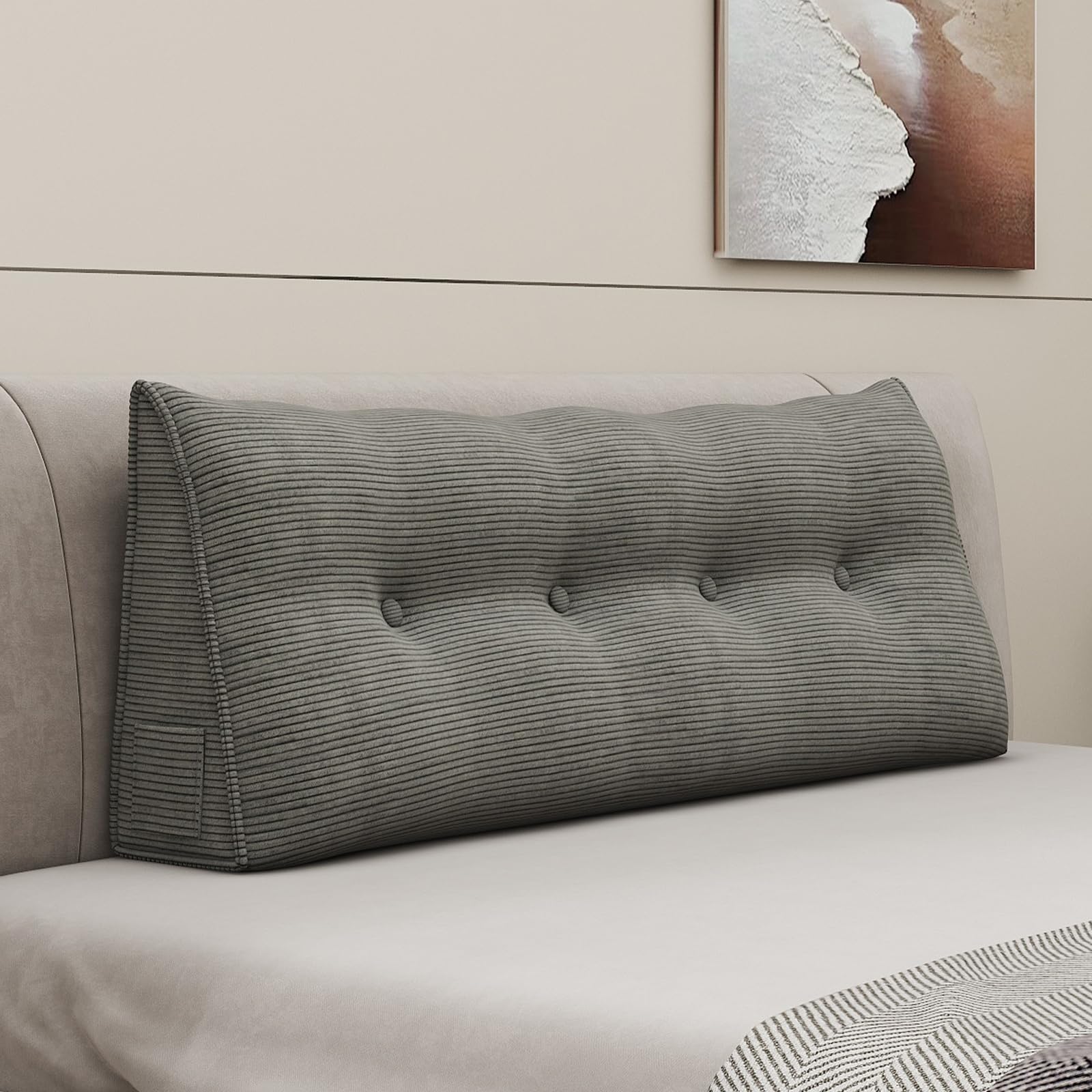 Headboard Wedge Pillows for Sitting Up in Bed Rest Adult，Triangular Upholstered Stuffed Reading Pillow for Sofa Couch Back Cushions Lumbar Body Support Dorm Bedroom（Full，Corduroy Gray）