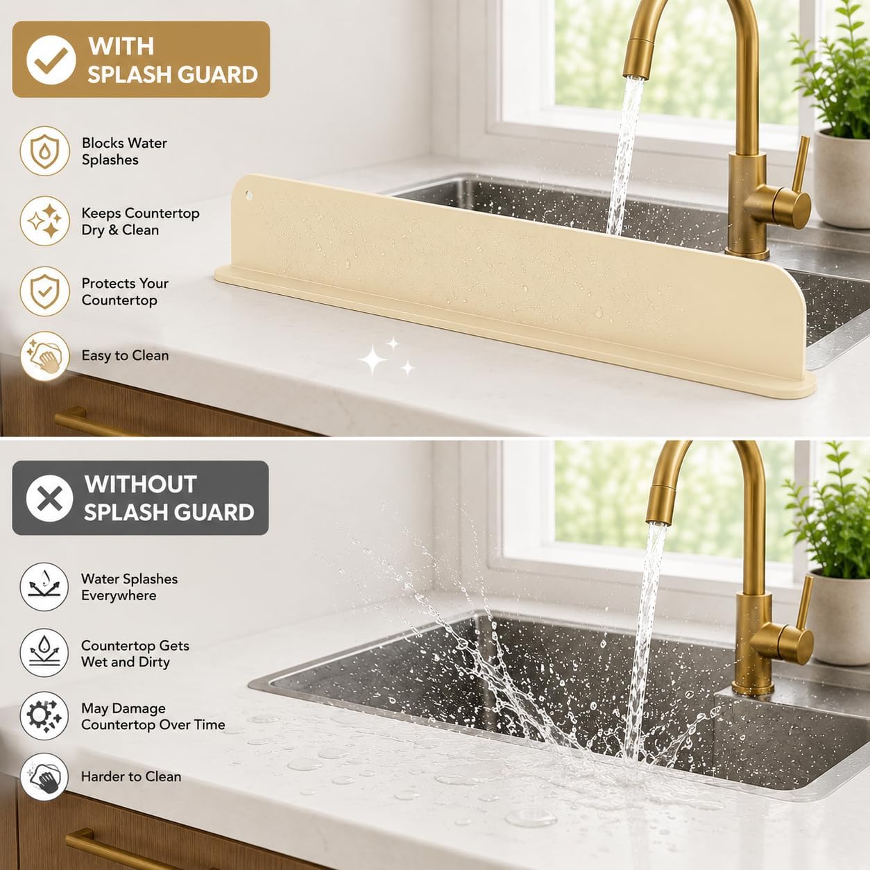 Silicone Sink Splash Guard, 19 Inch Faucet Baffle with Suction Cups, Ivory, for Kitchen Countertop and Bathroom Backsplash