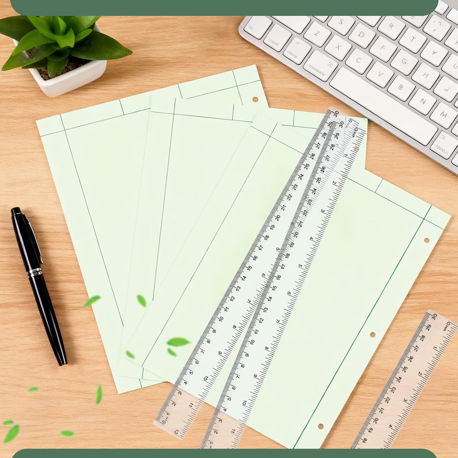Feifeiya 8 Pack Engineering Paper Notebook Graph Paper Pads 8.5 x 11 Inches Engineer Computation Pad with Plastic Rulers 12 Inch,3 Hole 5x5 Quad Grid Engineering Pad, 100 Sheets/Pack (Green)