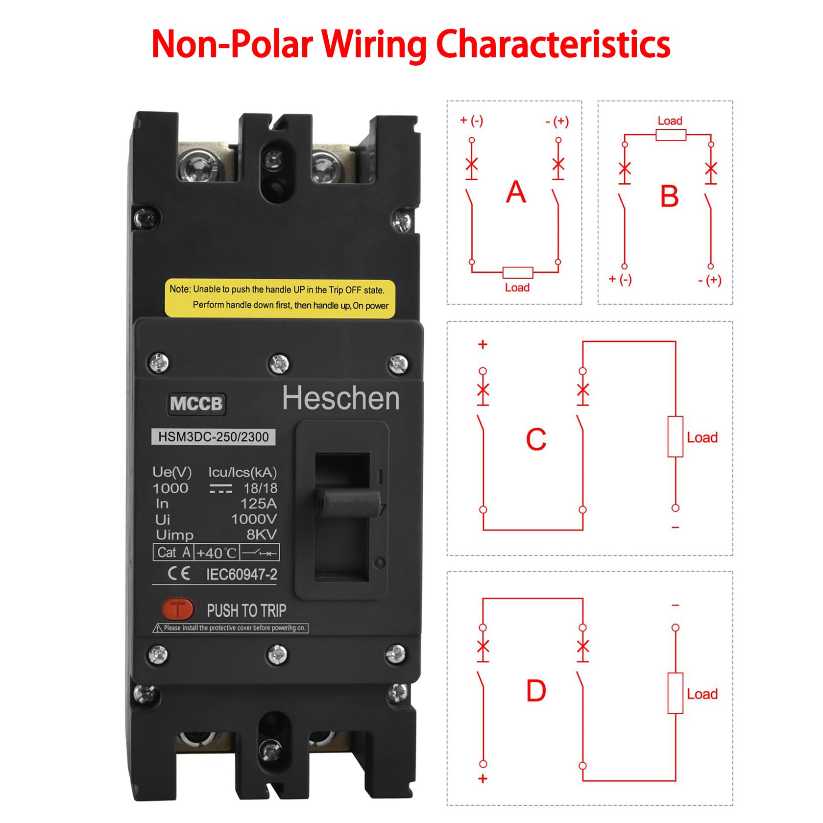 Heschen DC Molded Case Circuit Breaker MCCB, 2 Poles, DC1000V Photovoltaic Circuit Breaker, for Solar PV System Solar Panels Grid System (250A HSM3DC-250)