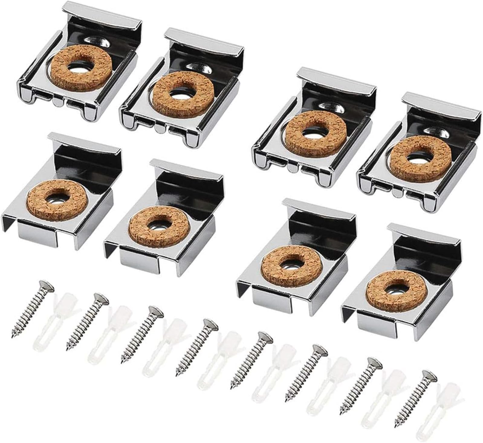 FYSL 8 Pcs Frameless Mirror Glass Wall Hanging Fixing Kit Spring Loaded Mirror Hanger Clips with Dowels and Screws,Silver