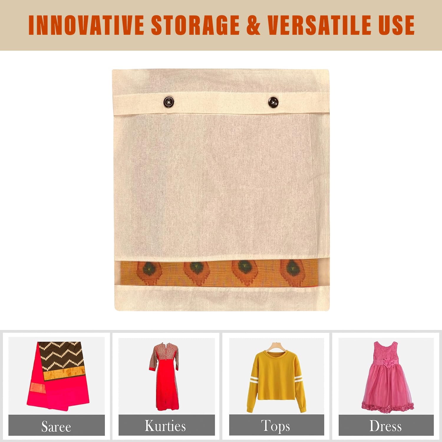 Kuber Industries Sari-Taschen-Kombi-Set | Kleiderschrank-Organizer aus Baumwolle | Kleidertaschen zur Aufbewahrung | Netzfenster Saree-Taschen Set | Einzelverpackung Saree-Abdeckung | 24 Stück | Creme