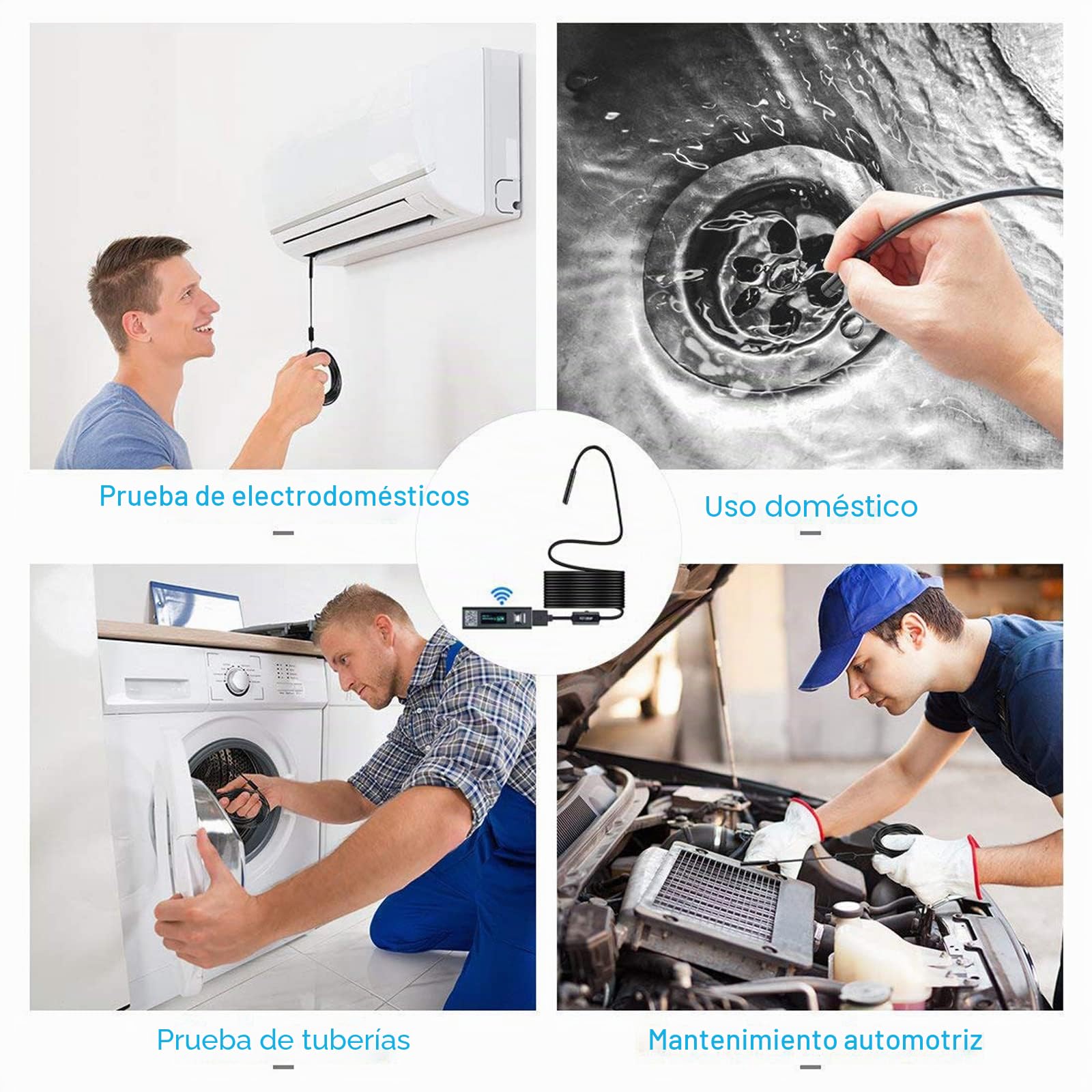 Lychee WiFi Endoscopio Wireless Cámara de Inspección, Impermeable IP68,8 LED de Brillo Ajustable,2.0 Megapíxeles Full HD 1200P Cámara para Android y iOS / (10M)
