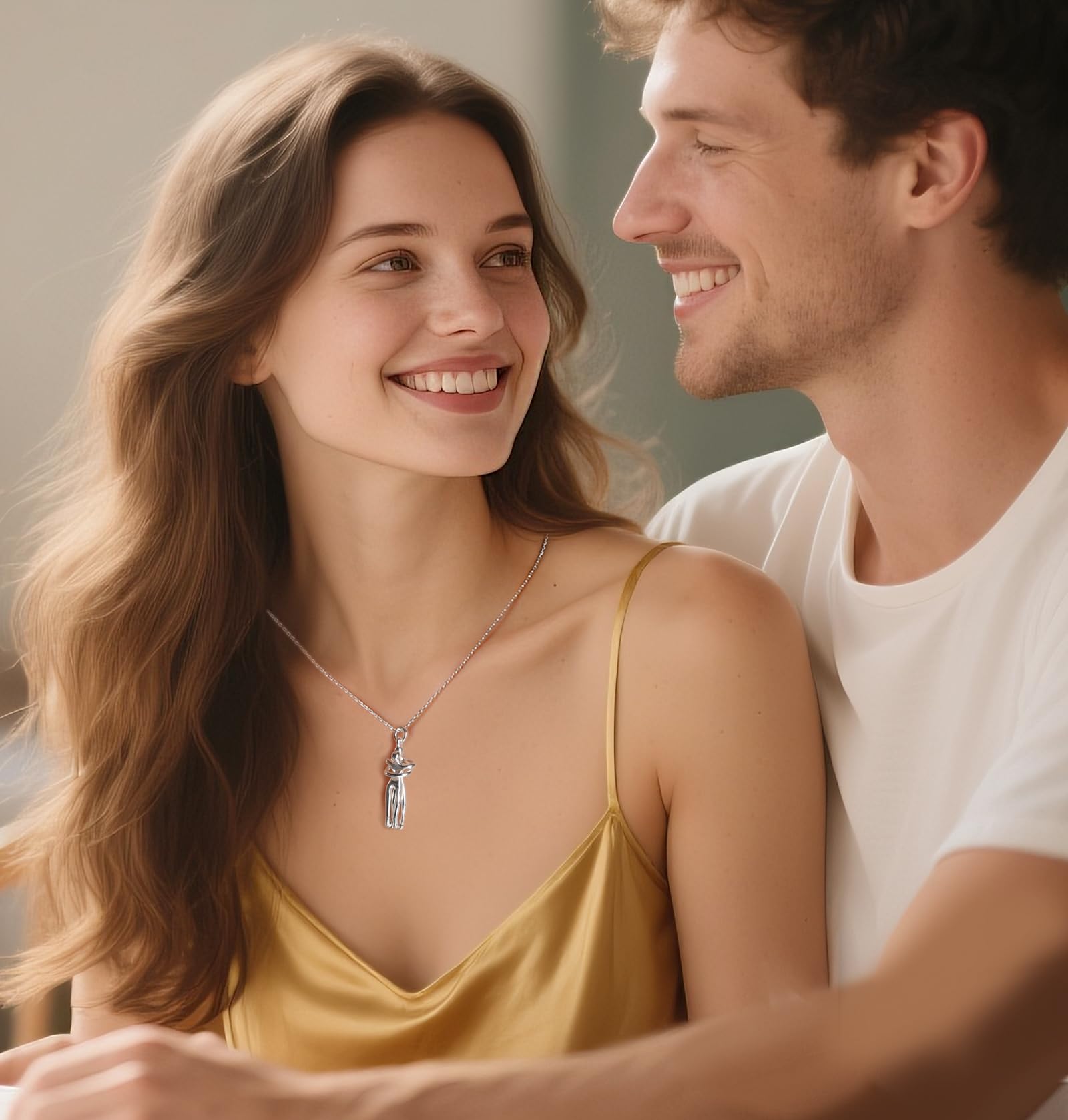 Qings Umarmung Halskette für Damen 925 Sterling Silber Umarmungs Herz Paar Anhänger Kette Geburtstags Jubiläumsgeschenke für Sie und Ihn Mutter