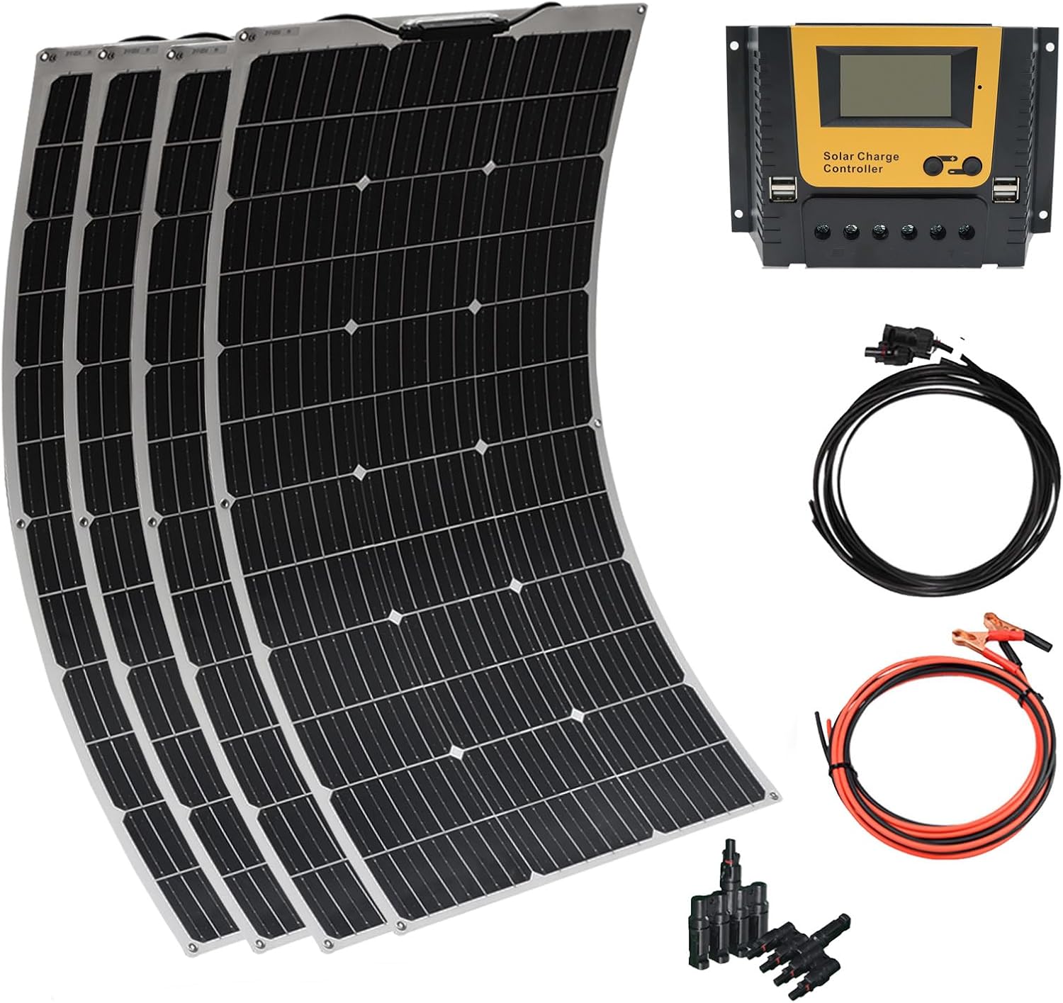 XINPUGUANG Solar Panel 12V 200W System Kit 100W Flexible Solar Panel Monocrystalline Battery Charger with Extension Cable 20A Charge Controller Power for RV Boat Cabin Car Trailer(200W-1)