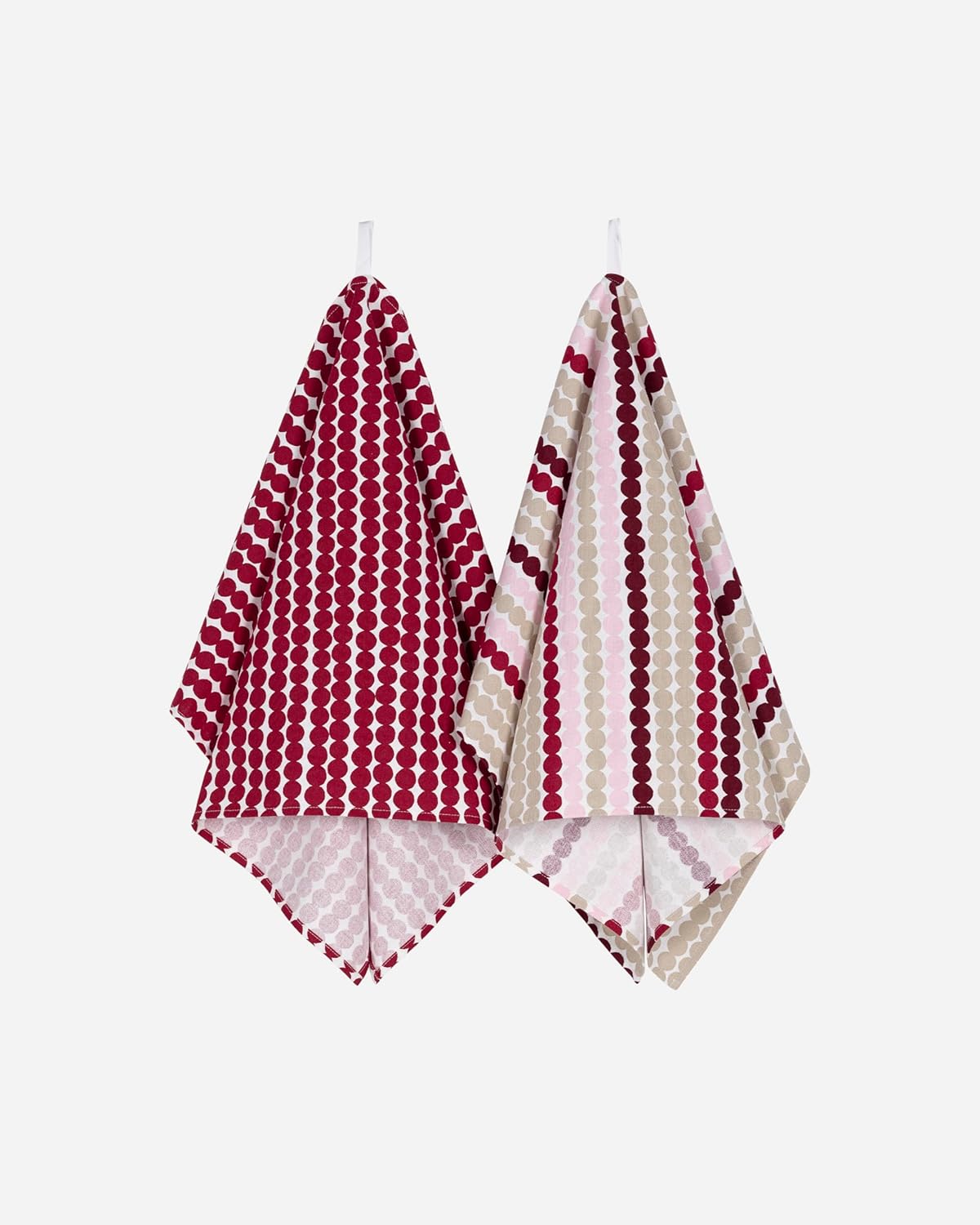 MARIMEKKO Pikku Räsymatto Cotton Linen Kitchen Towel Set of 2 – Refine Your Kitchen Décor with Our Patterned Towels – Stylish and Functional White and Dark Red Kitchen Towels (28” x 19” Each)