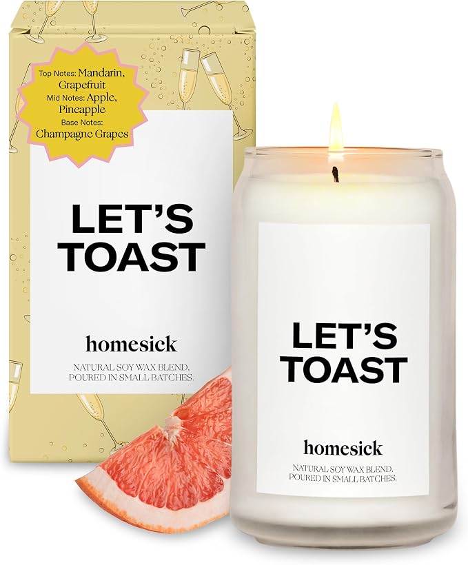 Homesick Scented Candles for Home (Let's Toast) - 13.75 oz Long-Lasting Soy Wax Blend Jar Candle Gifts for Women & Men for All Occasions, 60-80 Hours Burn Time - Notes of Mandarin & Grapefruit