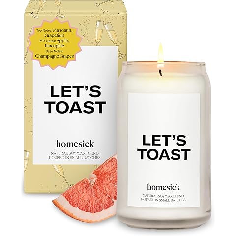 Homesick Scented Candles for Home (Let's Toast) - 13.75 oz Long-Lasting Soy Wax Blend Jar Candle Gifts for Women & Men for All Occasions, 60-80 Hours Burn Time - Notes of Mandarin & Grapefruit