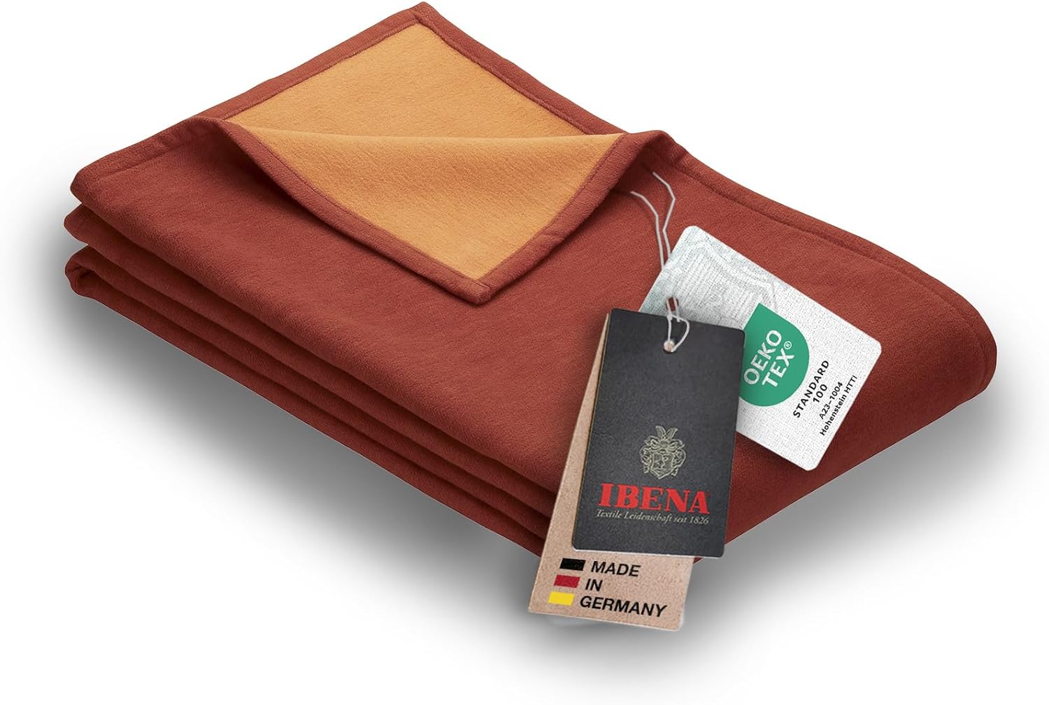 IBENA Reversible Organic Cotton Jacquard Woven Low Pile Velour Throw Blanket Stockholm - Terracotta