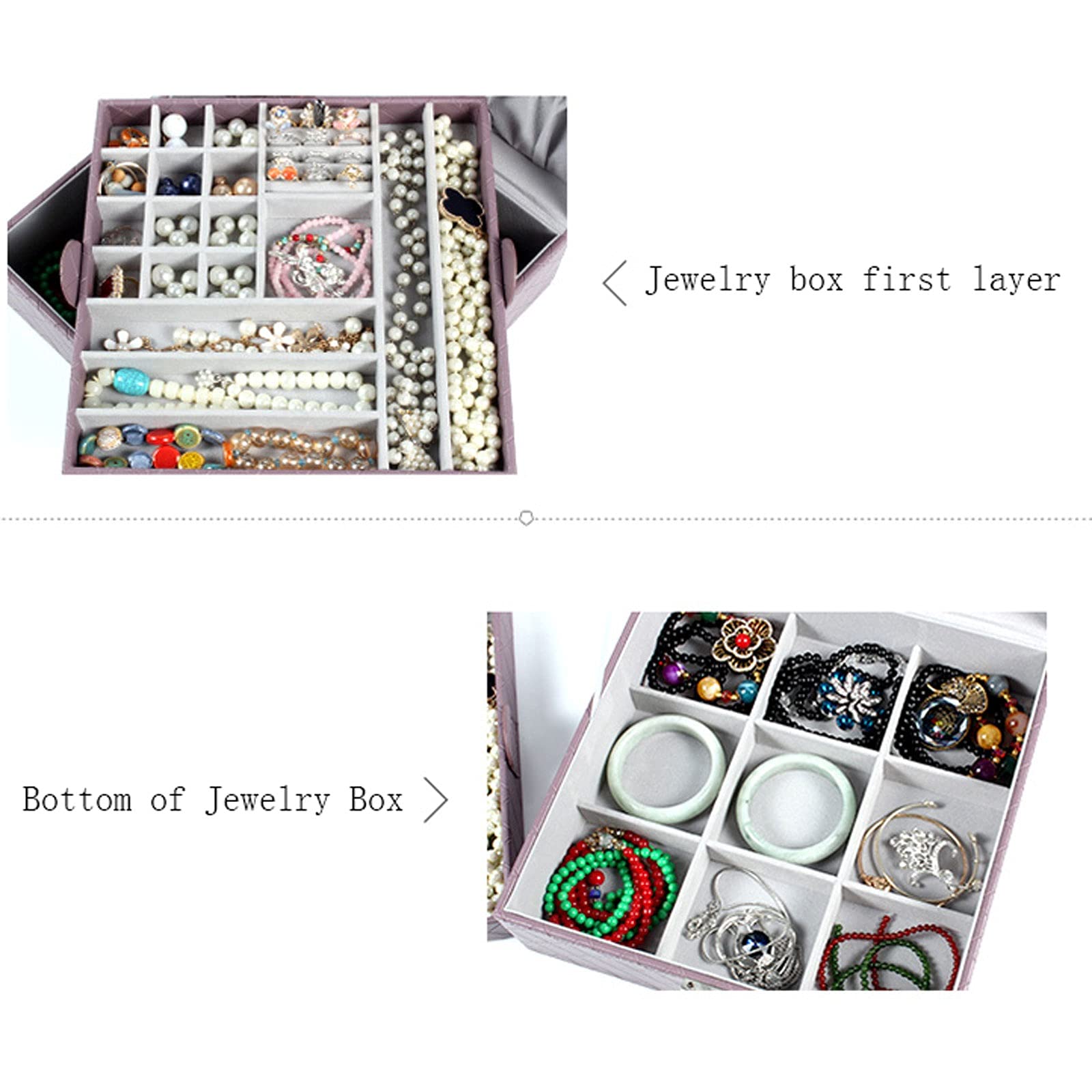 Organizadores de maquillaje Caja de joyería de viaje de cuero de PU de lujo Organizador Vitrina de doble capa para niñas Mujeres Anillos de regalo Pendientes Collares Estuche de joyería de