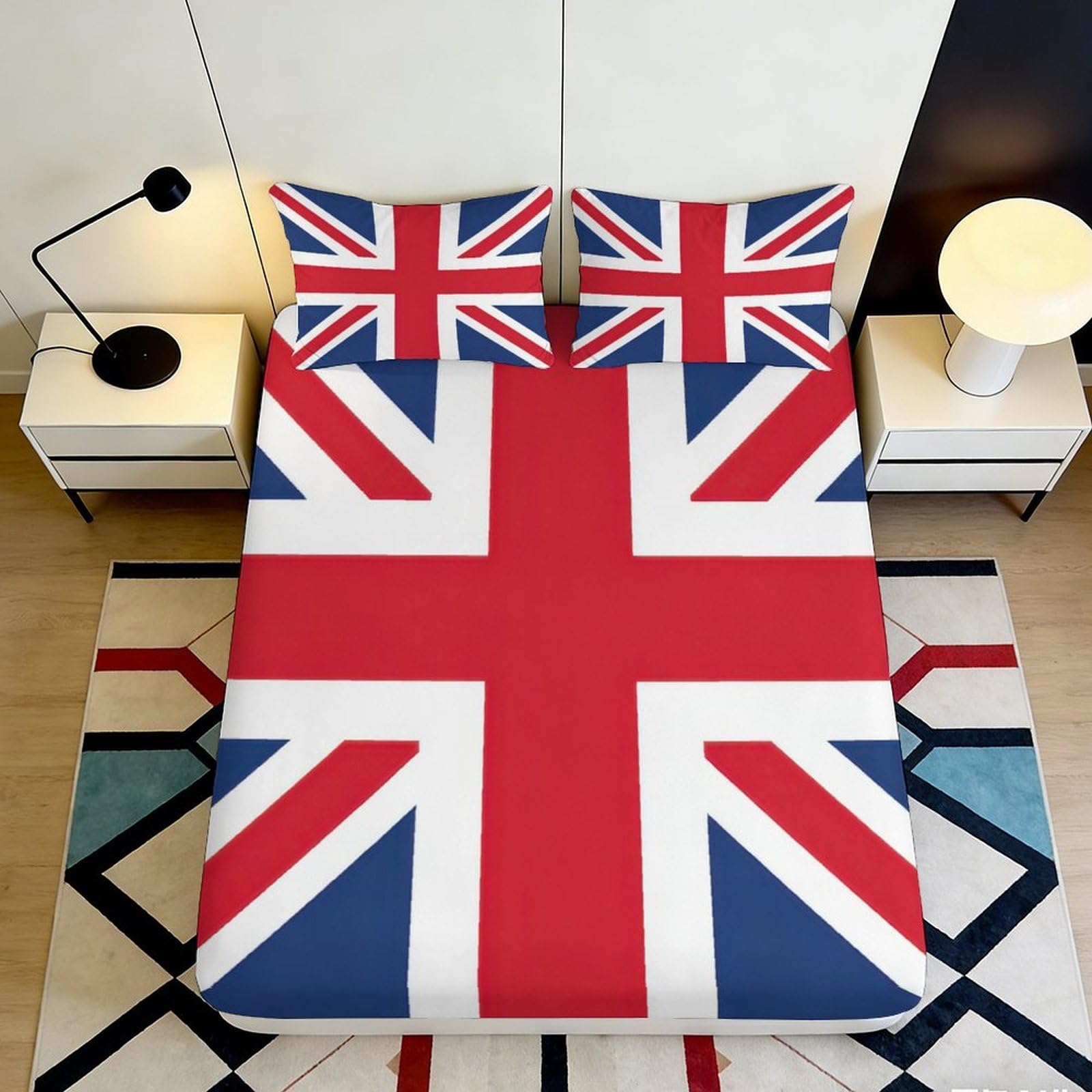 3D Printed Union Jack Fitted Sheet Microfiber Soft Breathable British Flag Bed Cover for Bedroom Dormitory Guest Room Mattress Protection Decor 120x200x25cm