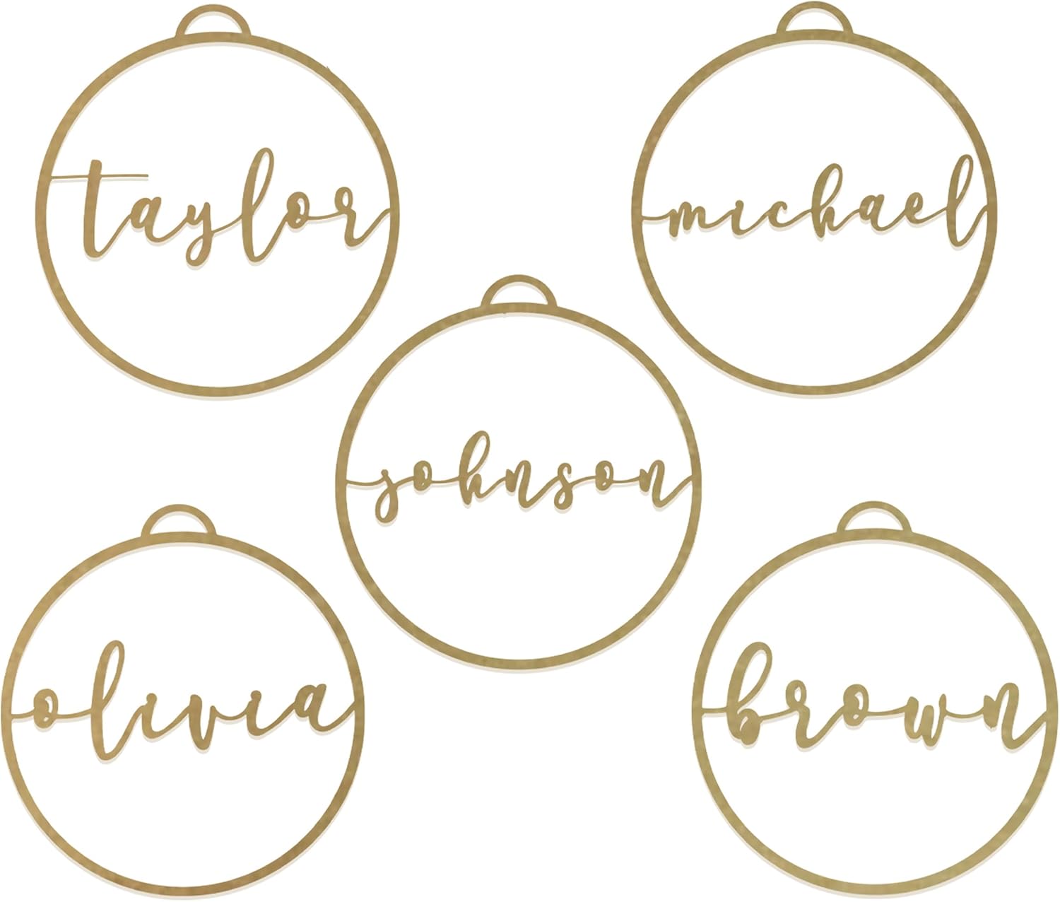 Minimalist Custom Ornaments (5 Pack; 4 inch) - Personalized Modern Metal Cursive Name Christmas Ornaments for Christmas Tree
