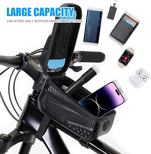Miniatura 4 de Bolsa impermeable para bicicleta, correa de extensión larga, bolsa de tubo superior debajo de 6.9 pulgadas, gran capacidad, compatible con pantalla