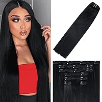 Vista 1 de WindTouch - Extensiones de cabello humano liso con pinzas, color negro azabache, 2.47 onzas, N.° 1, 12 pulgadas, 7