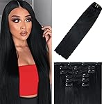 WindTouch Clip in Hair Extensions Real Human Hair 1 Jet Black Hair Extensions 15Inch 7pcs 75g Straight Remy Human Hair Clip in Extensions Soft Natural Clip Ins Real Human Hair Black Women