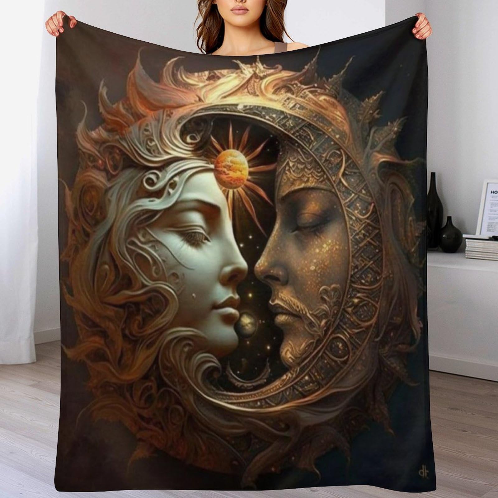 Couverture soleil et lune hypoallergénique en flanelle respirante haut de gamme