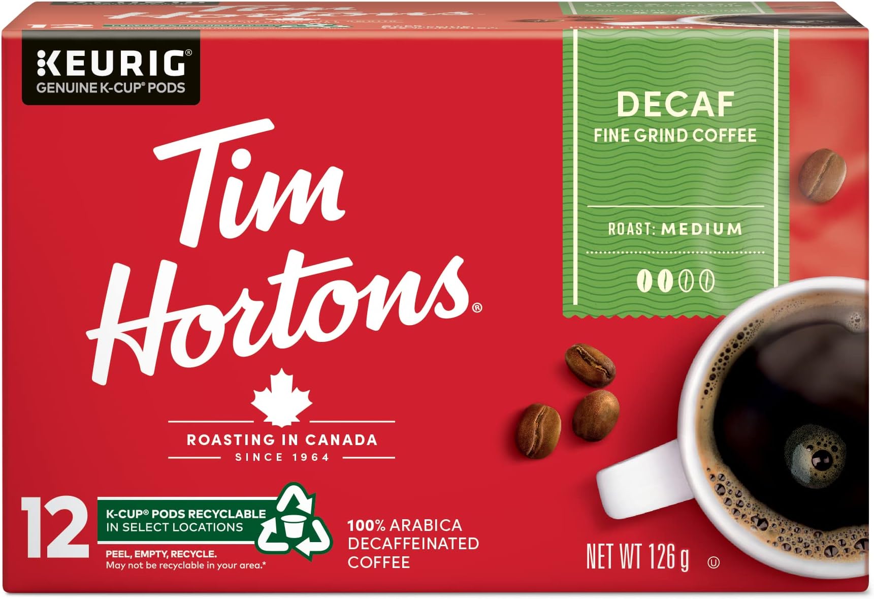 Tim Hortons Decaf Single Serve K-Cups, 12 Count