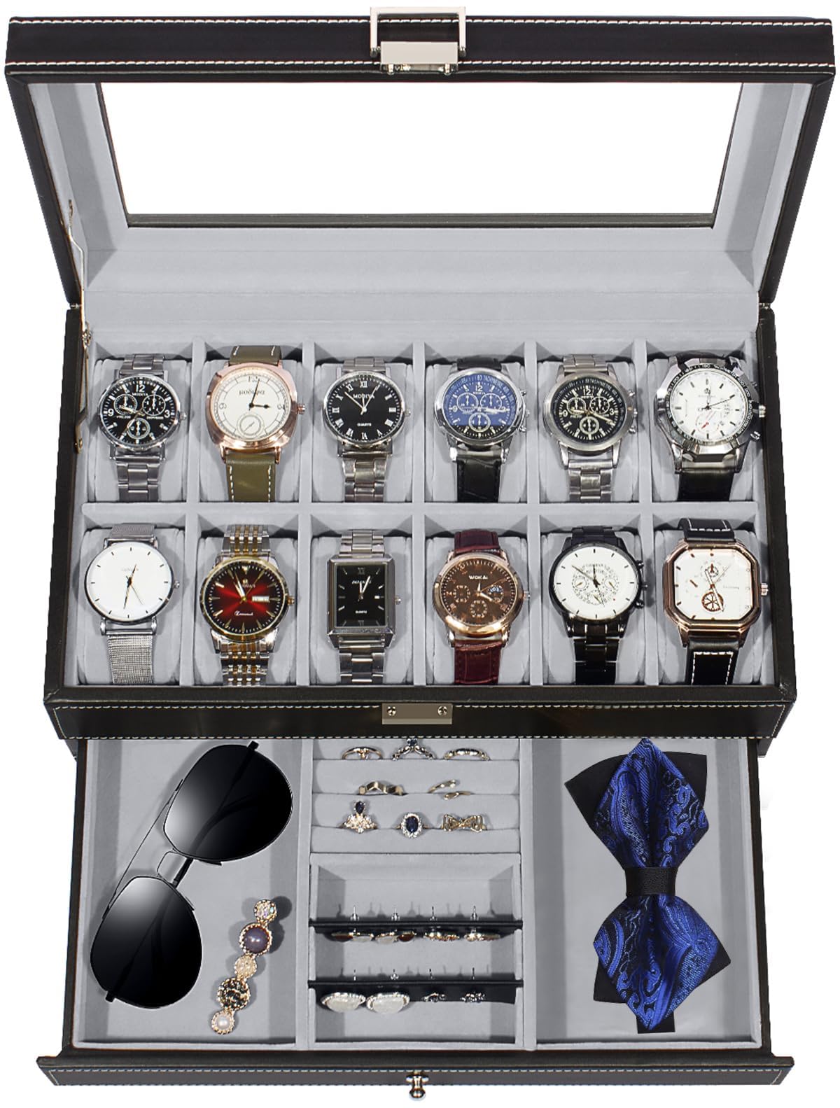 Zibuyu® Watch Case Box for Men Organizer 2 Tier PU Leather Watch Organizer Watch Box Organizer Watch Organizer for Women Men for Bracelet, Necklace, Rings, Ear Studs, Watches (B0D44PS34M) Amazon Price History, Amazon Price Tracker