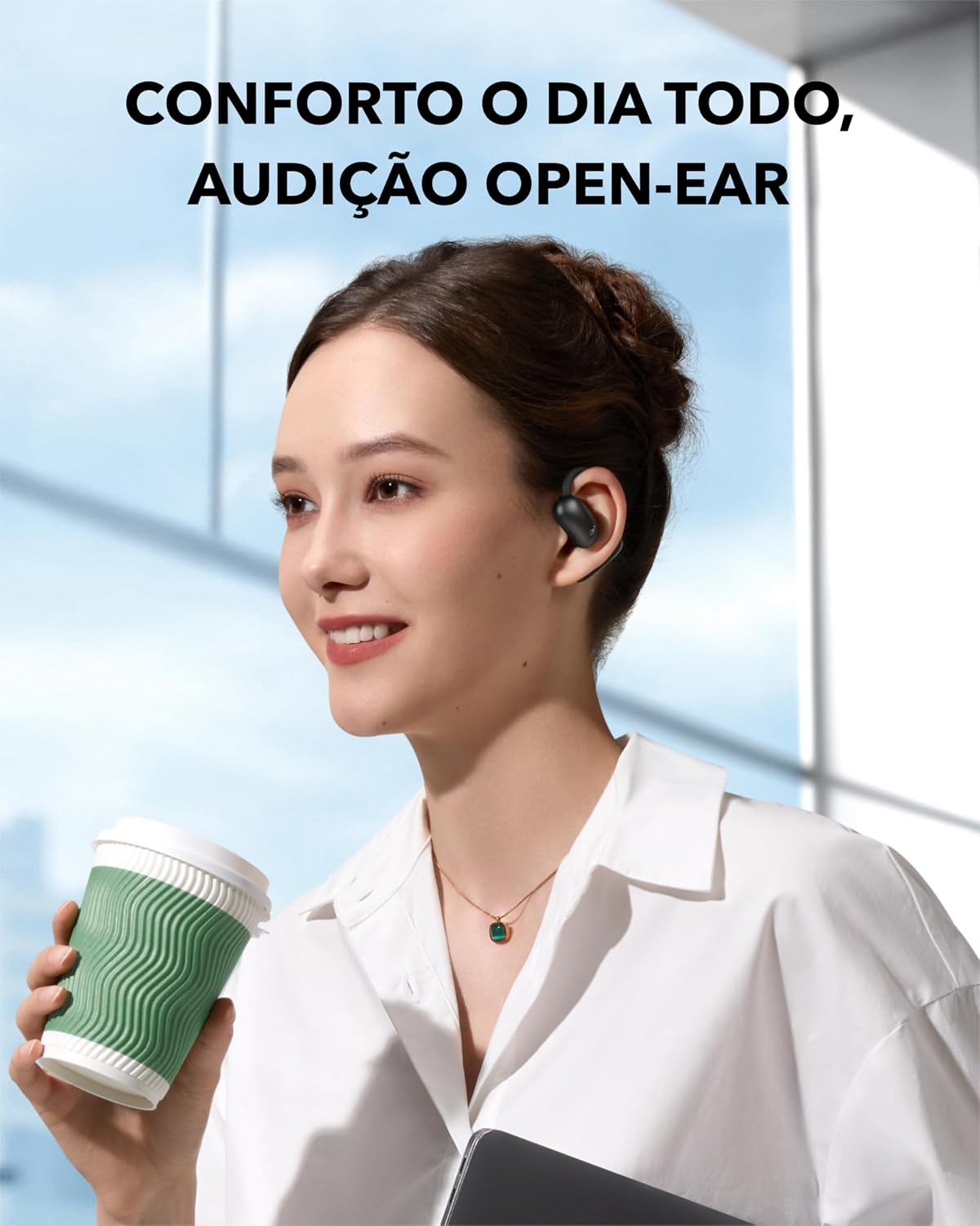 Soundcore AeroFit 2 da Anker Fone De Ouvido Bluetooth 5.4, Open-Ear, Ajustáveis e Confortáveis, Graves Intensos, Áudio Sem Fio Hi-Res, 42H de Reprodução, Carregamento Sem Fio, IP55, Preto