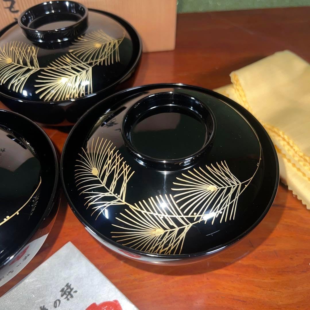 42未使用 高級輪島塗 わじま龍作 松沈金 吸物椀5客 42高級輪島塗 わじま龍作 松沈金 吸物椀5客 椀/Bowl -