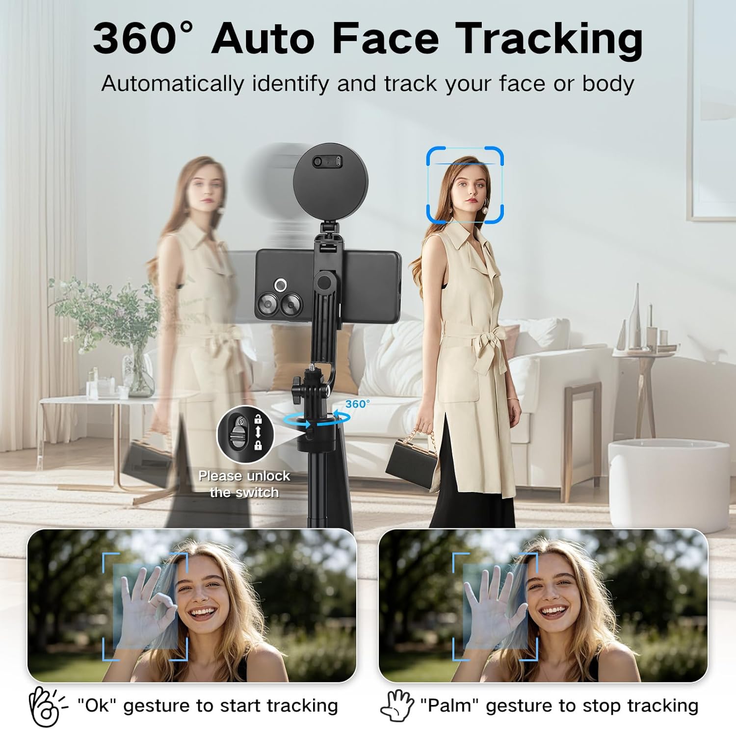 Content Creator Starter Kit,Vlogging Kit for iPhone/Android,70”Auto Face Tracking Tripod 360 Rotation with Light, Wireless Microphones,Selfie Stick Tripod for TikTok & YouTube Starter Kit